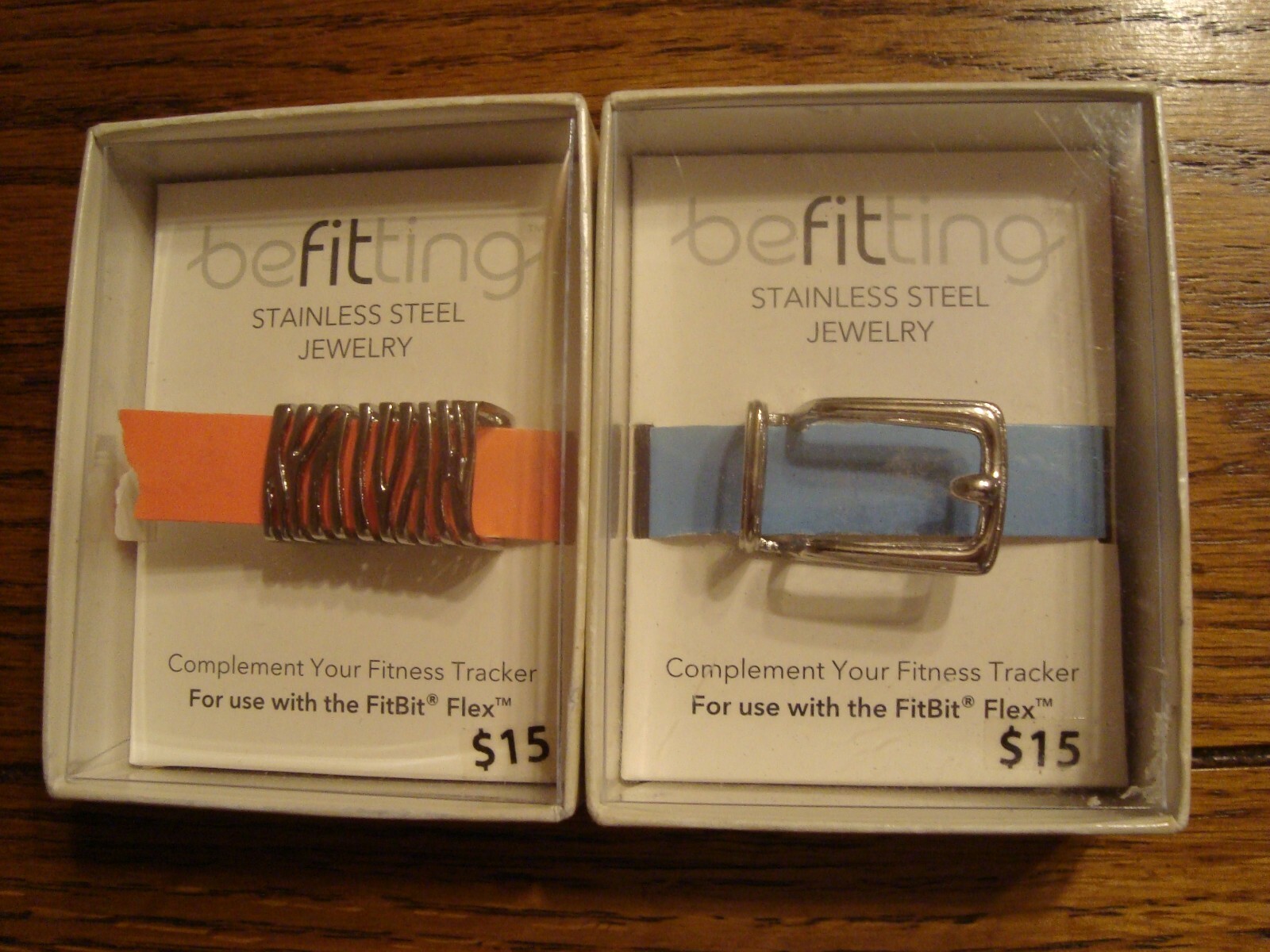 Lot of 2 Fitbit Flex Jewelry BeFitting Stainless Steel - Zebra & Buckle - NEW