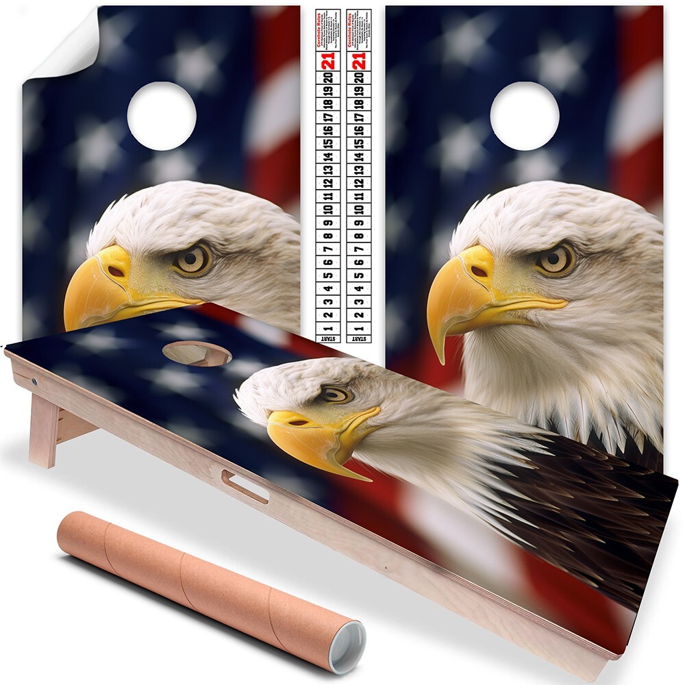Bald Eagle Flag Cornhole Wraps Stickers Cornhole Skins Cornhole Wraps for Boards