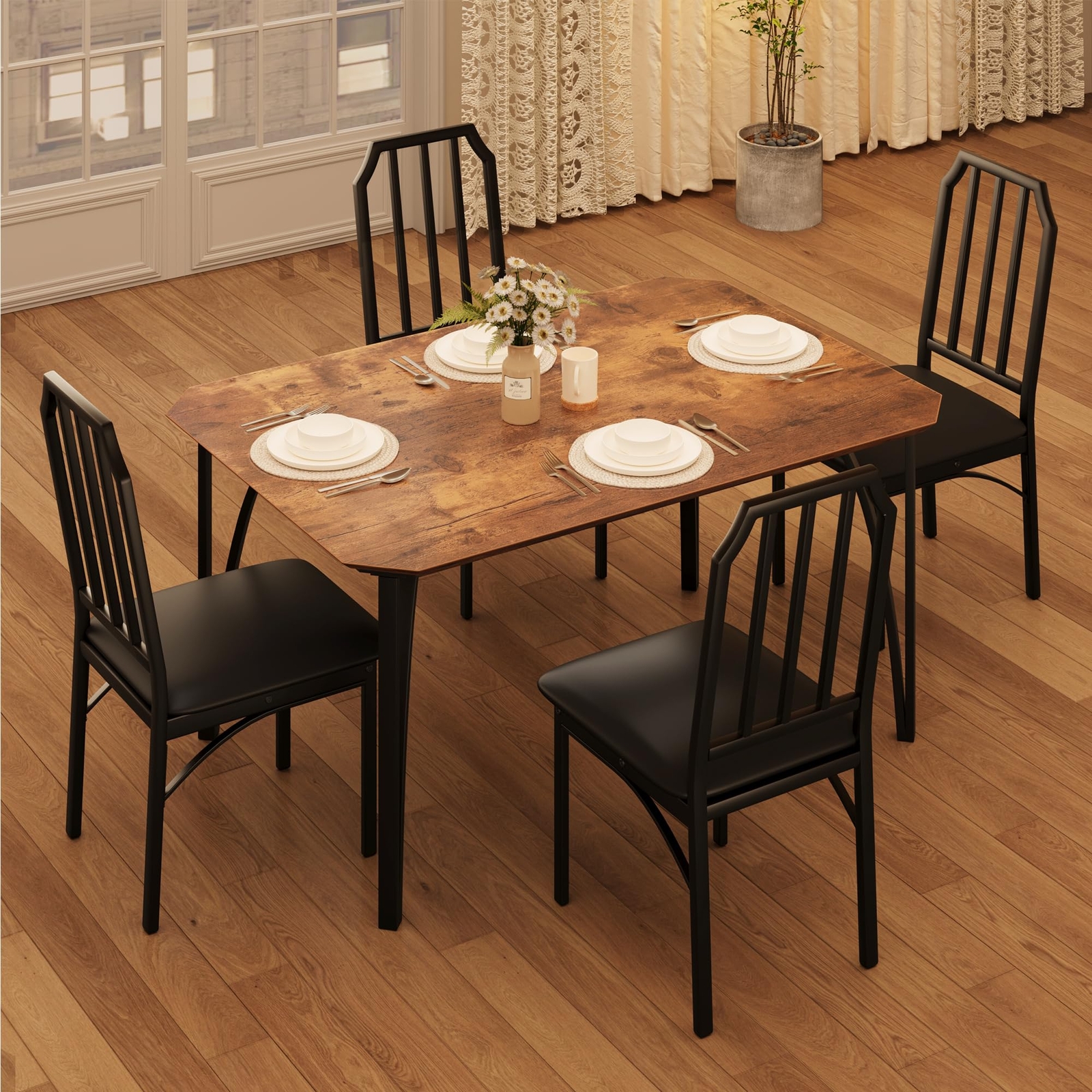 5 Piece Dining Room Table Set ,Home Kitchen Table and Chairs for Small Space NEW