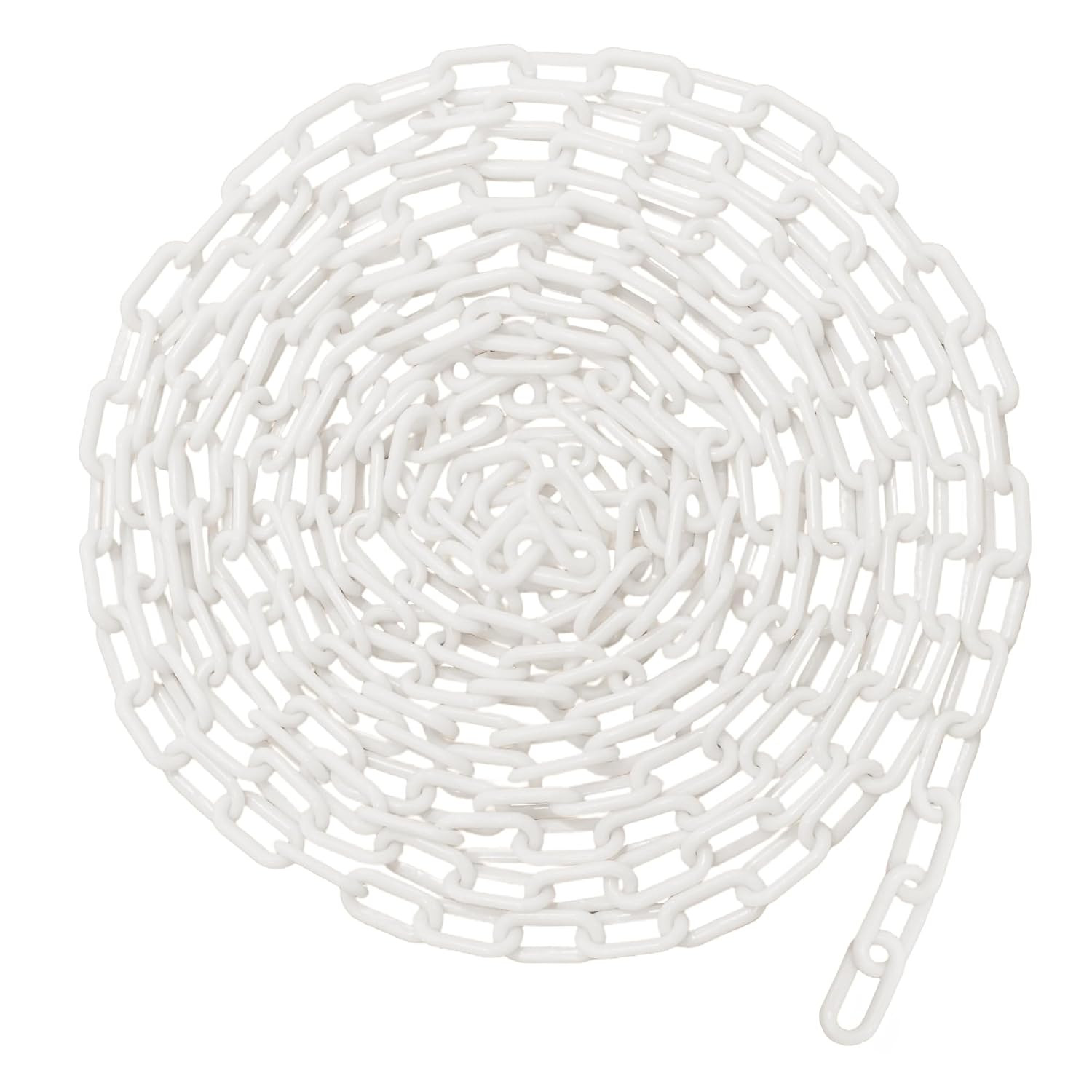 White Plastic Chain 25ft, 1.42" Link, High Visibility Plastic Chain Barrier for