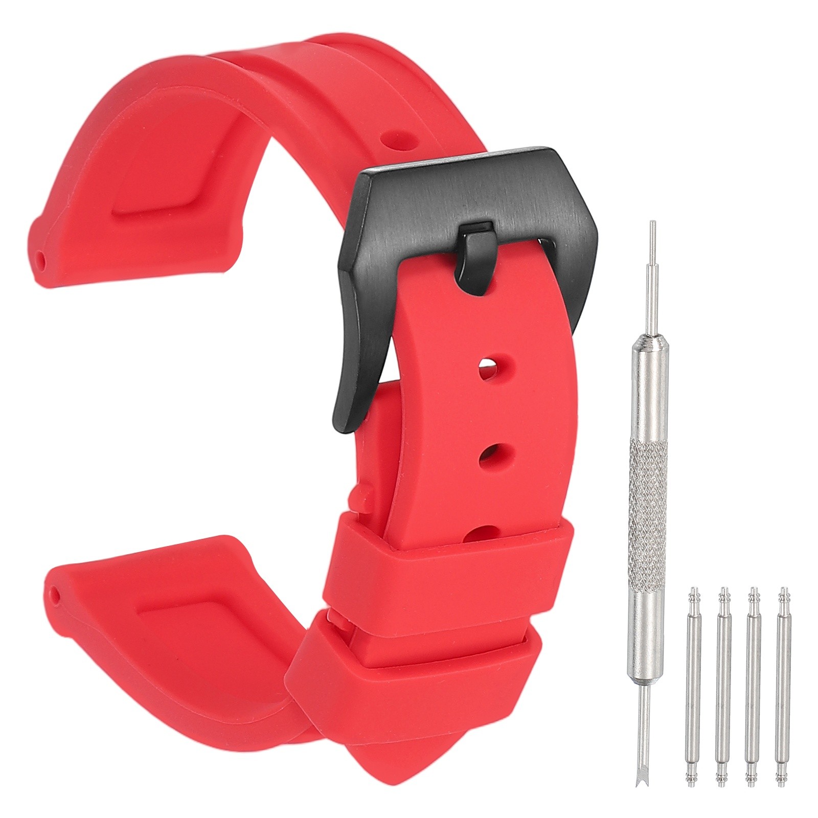 Silicone Watch Band 22mm Rubber Watch Strap with Black Clasp, Red