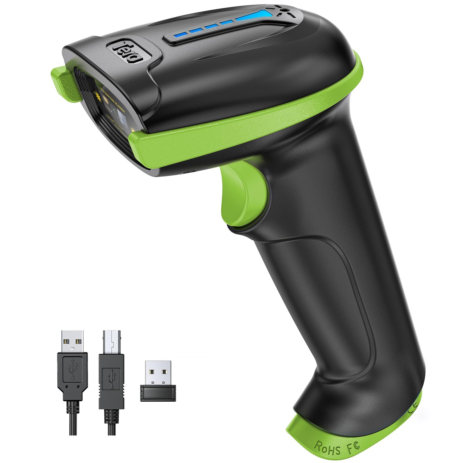 Tera Barcode Scanner Wireless Versatile 2-in-1 (2.4Ghz 1D Green, Green
