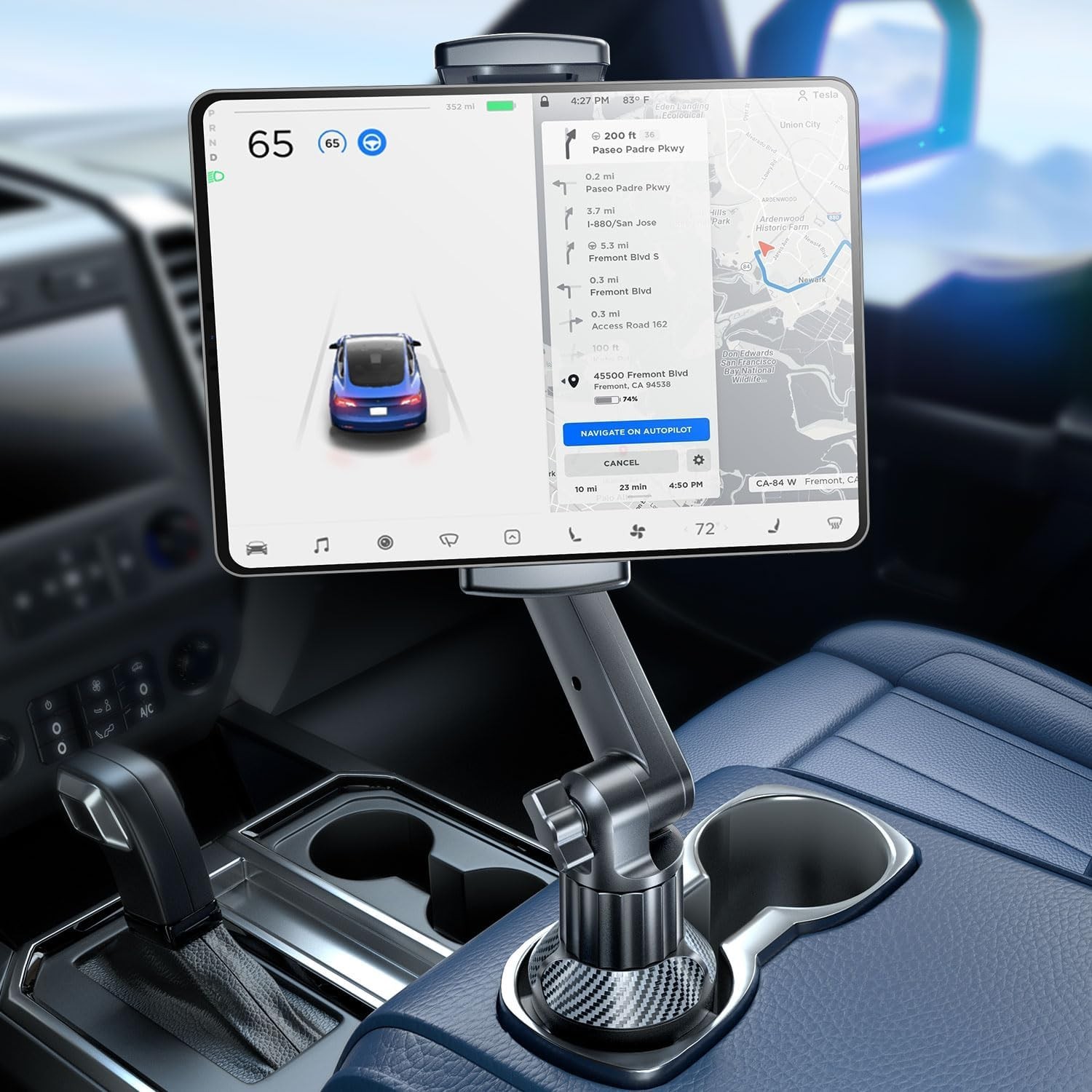 Cup Holder Mount for iPad: 15" Adjustable Height & Secure Grip