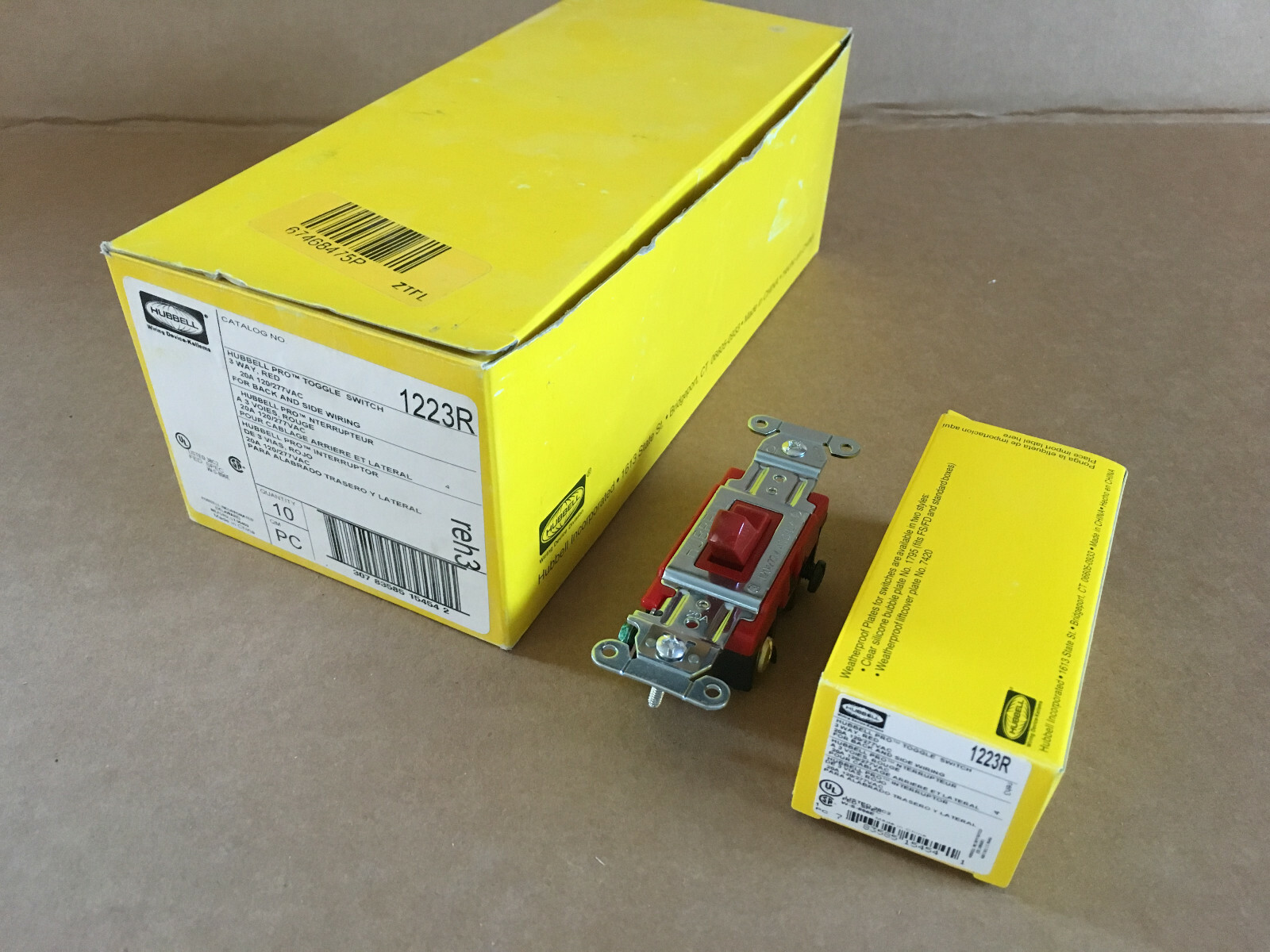 Lot of 10 - HUBBELL WIRING DEVICE-KELLEMS 1223R Wall Switch, 3-Way, Toggle, Red