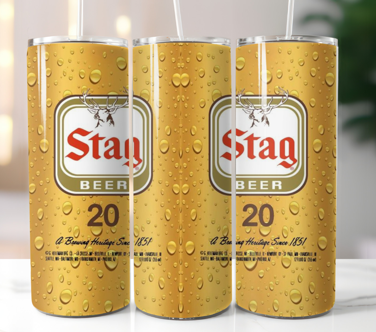 Stag Beer Tumbler 20oz Stainless Steel Skinny Straw Insulated Cup Mug