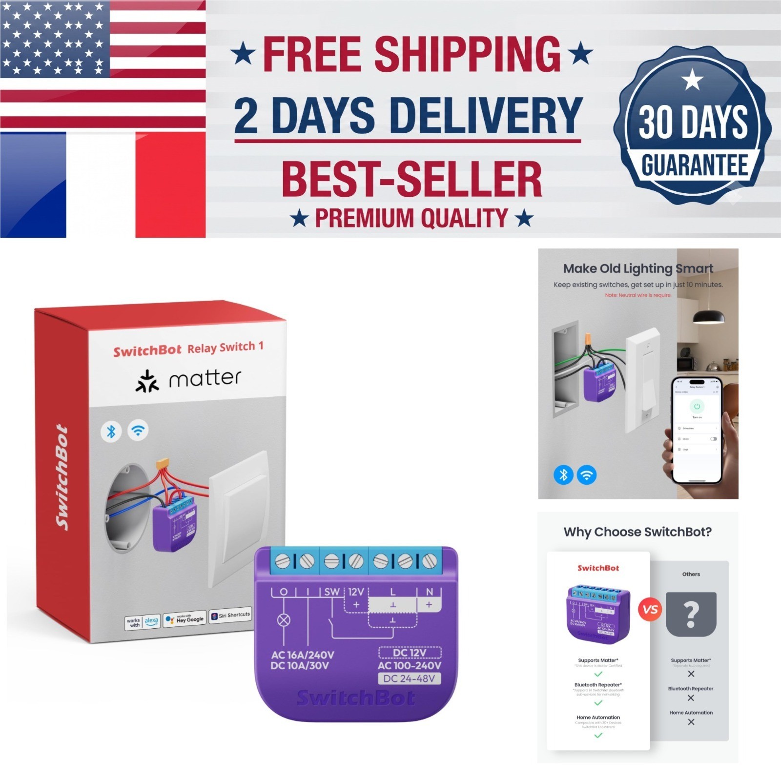 SwitchBot WiFi Smart Switch Compatible with Alexa/Google Home, 16A Relay