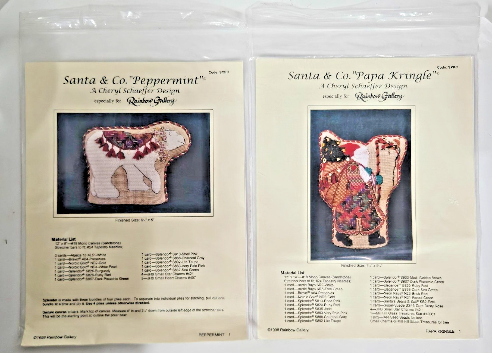 1998 Rainbow Gallery Santa & Co Needlepoint Charts: Peppermint + Papa Kringle