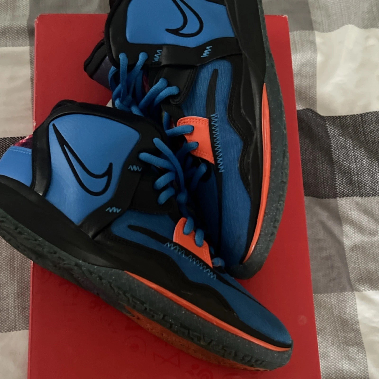 Nike Blue Black Orange Tie Dye Basketball Mid Top Sneakers Lace Up