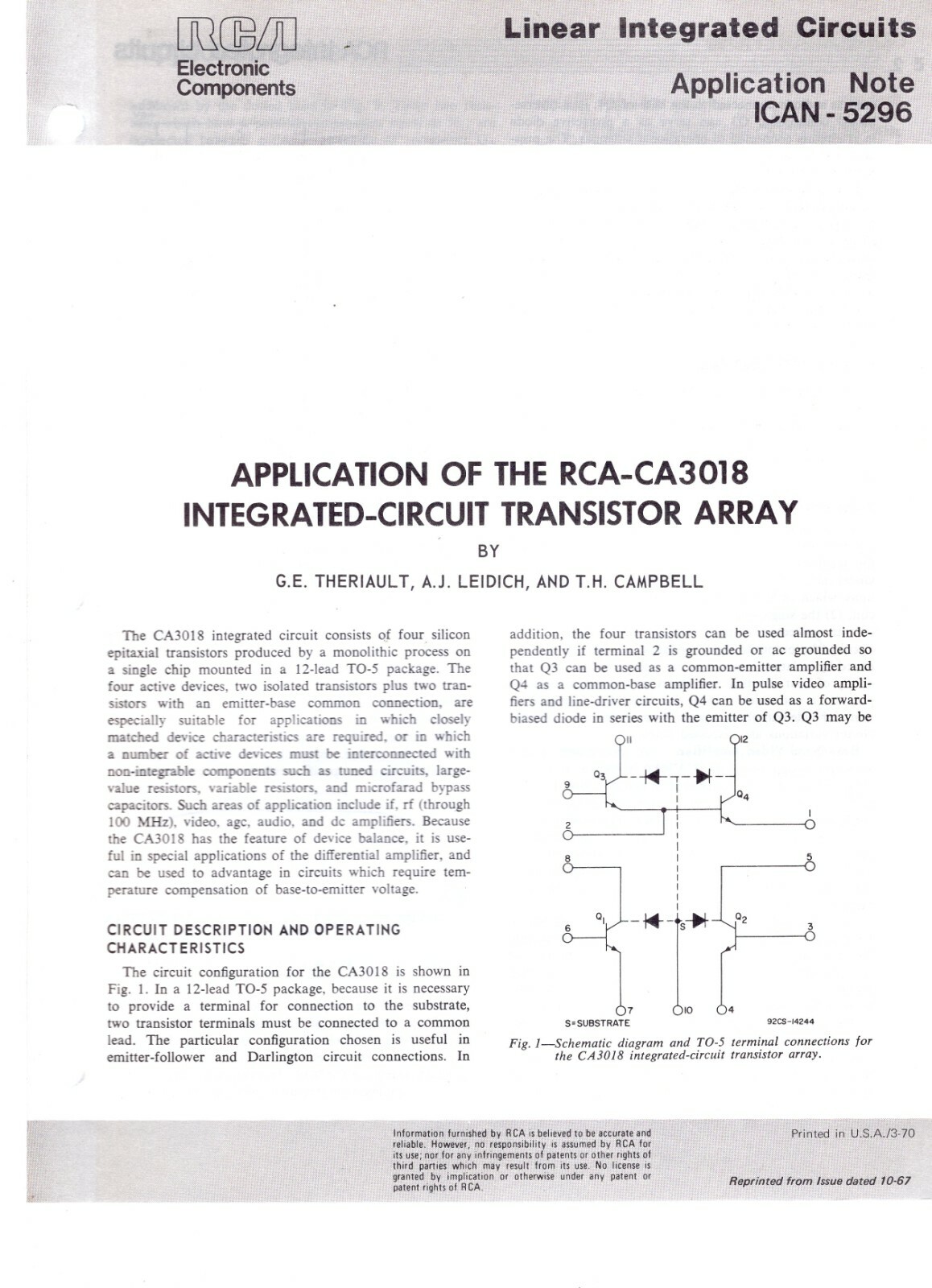 RCA Linear Integrated Circuits Application Note ICAN-5296