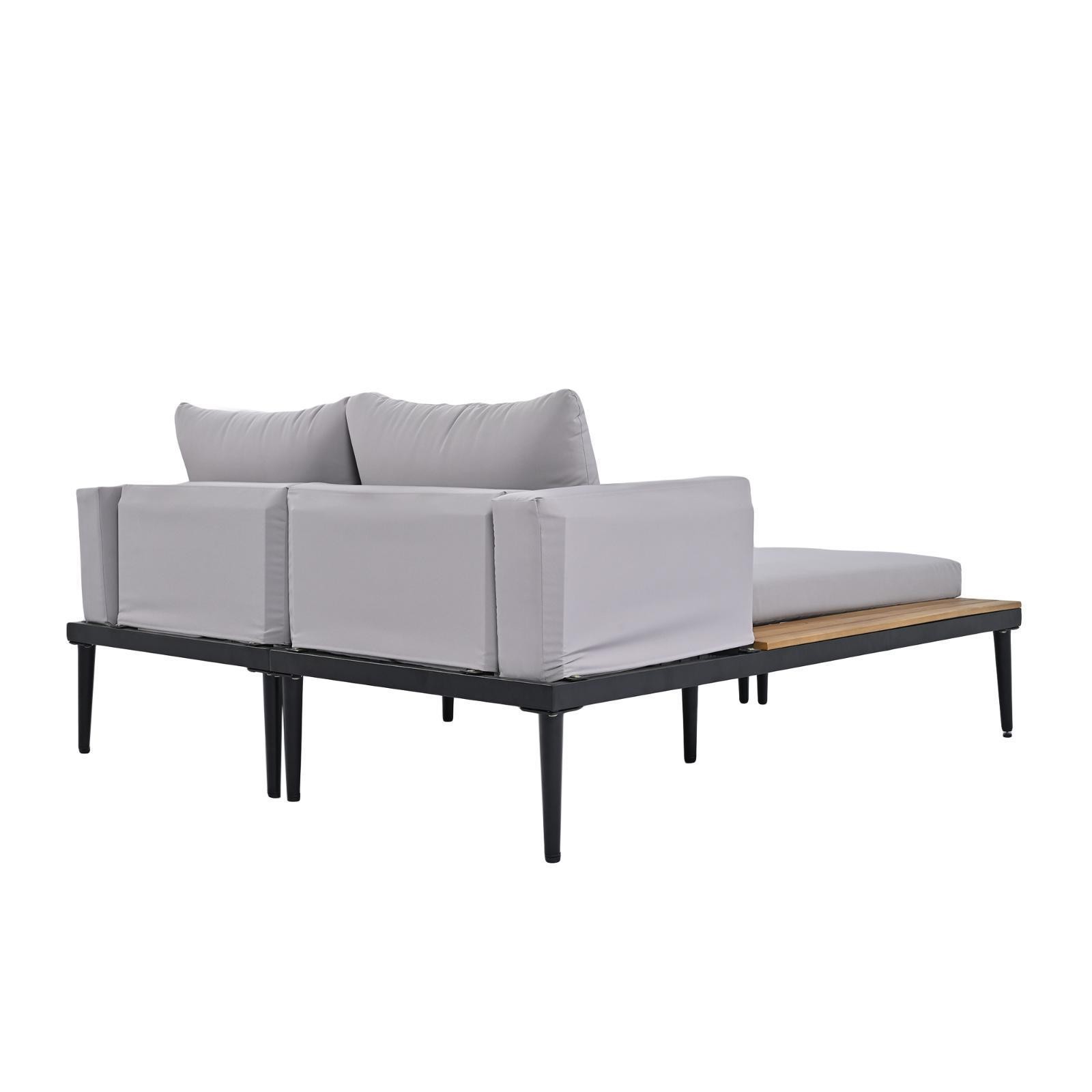 Modern Outdoor Daybed Patio Metal Daybed with Wood Topped Side Spaces