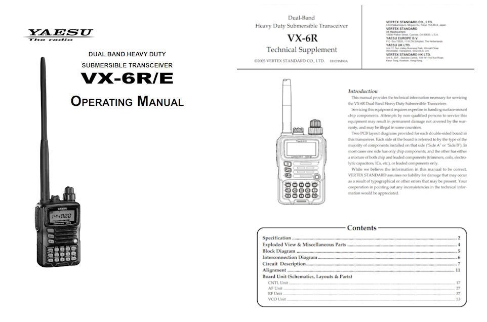 INSTRUCTION MANUAL + TECHNICAL SUPPLEMENT for the YAESU VX-6R