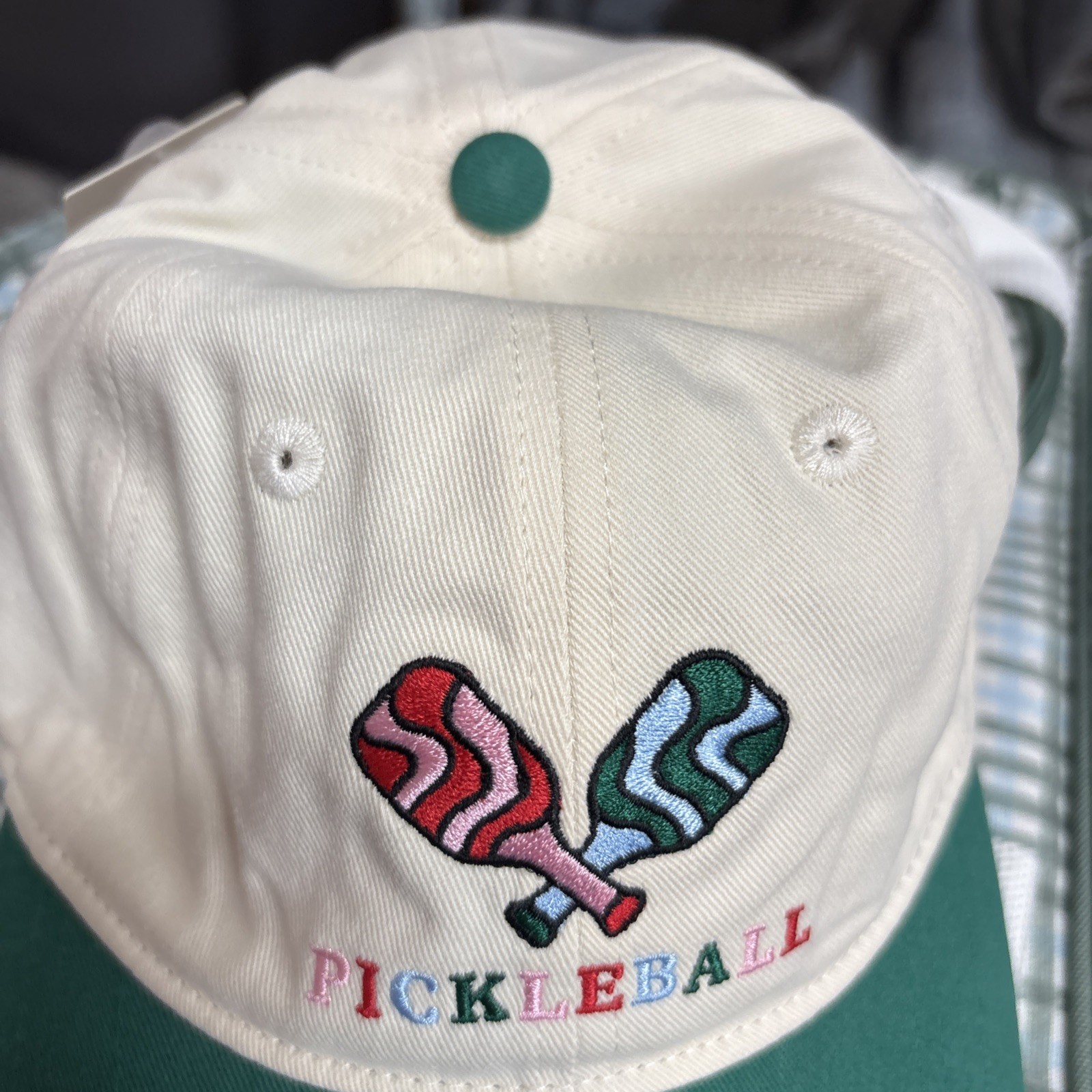 Pickleball Embroidered Cream and Green Cap
