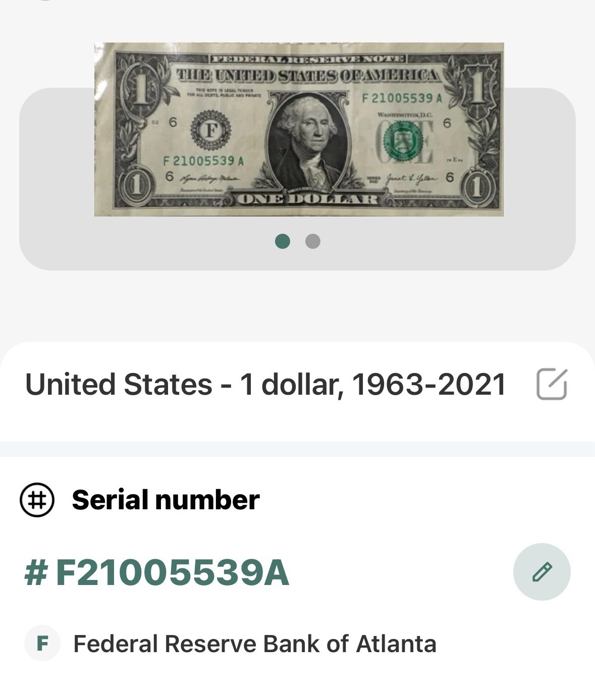 2021 $1 Misaligned/Off-Center Cut. Ser # has 2 Pairs Together & is a Prime #