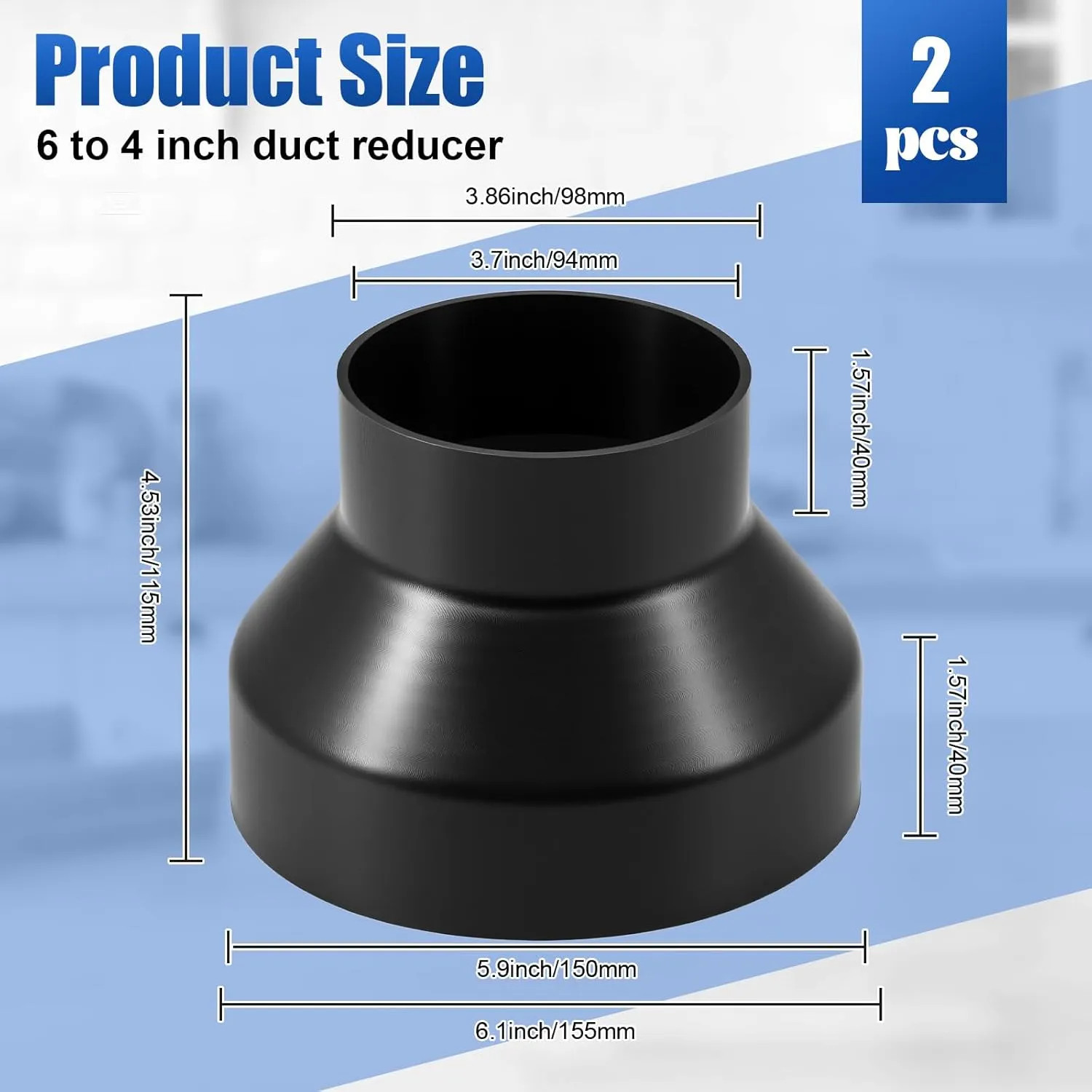 6 To 4 Inch Duct Reducer Increaser ABS Adapter For HVAC Ventilation System 2...