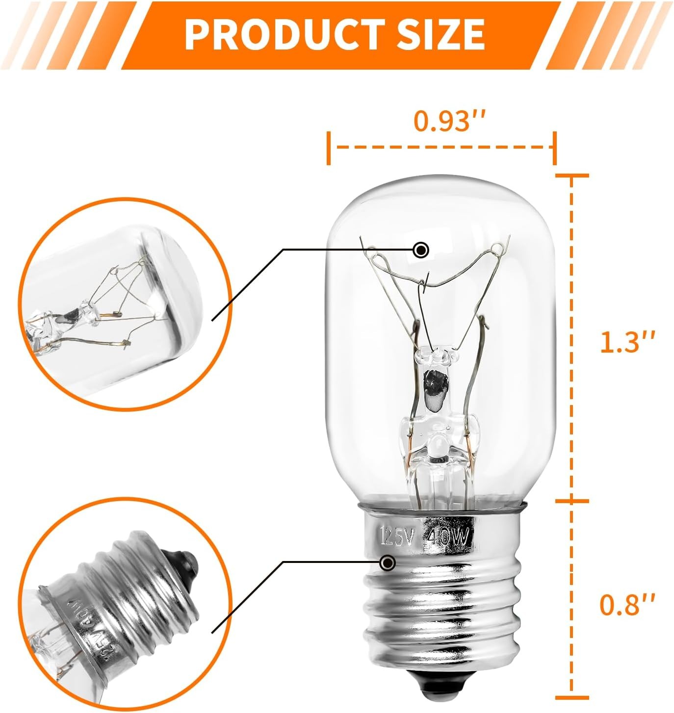 Microwave Light Bulb - Fits GE, Whirlpool & More - 125V 40W, E17 Base, 2 Pack