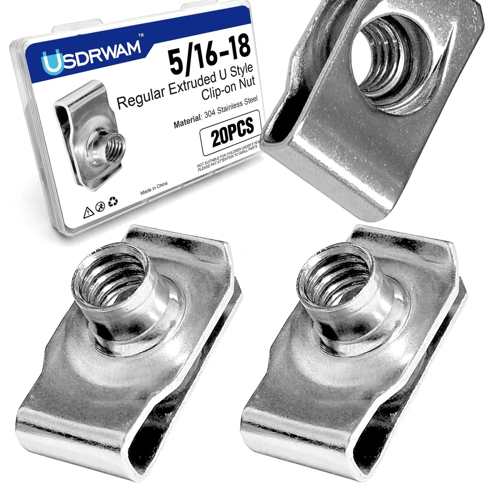 20 Pack 5/16"-18 Extruded U-Nuts, 304 Stainless Steel U Clip Car Clips Fasteners