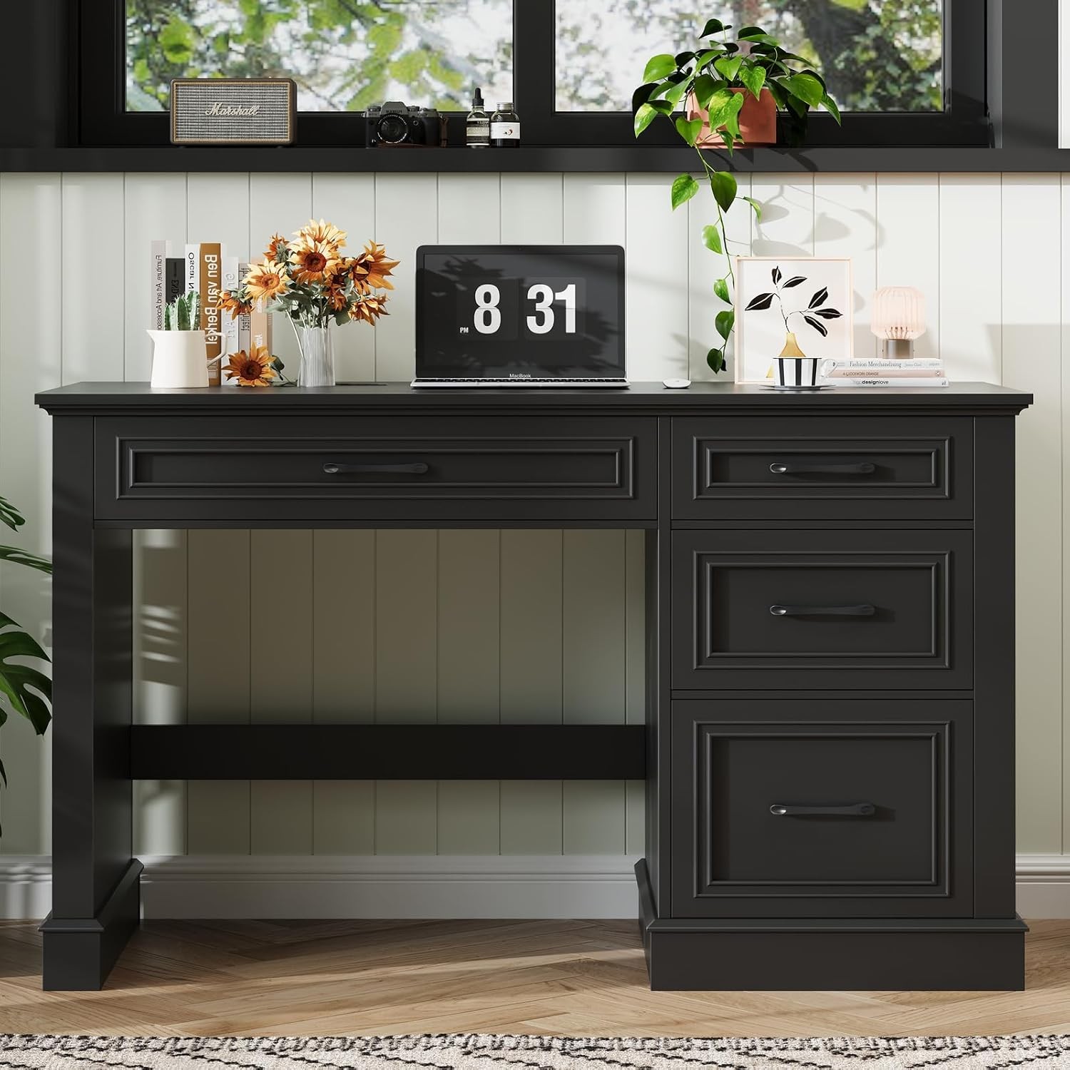 Farmhouse 47" Executive Desk with File Drawer, Computer Desk with 4 Drawers,