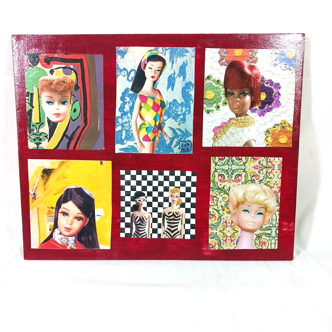 Original Zoa Ace "Barbie Quilt" Collage Art Mixed media Signed On wood