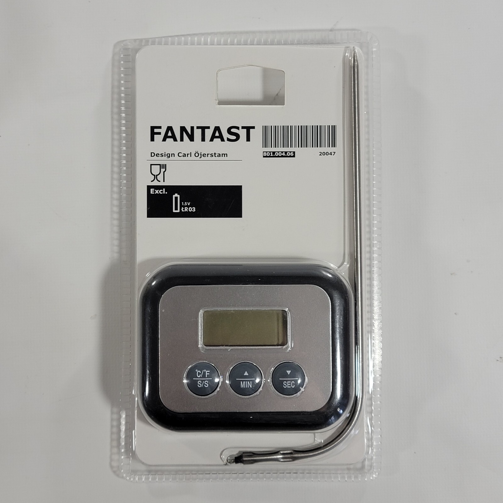 IKEA FANTAST Digital Meat Food Timer Thermometer Timer Black 20047 NEW SEALED