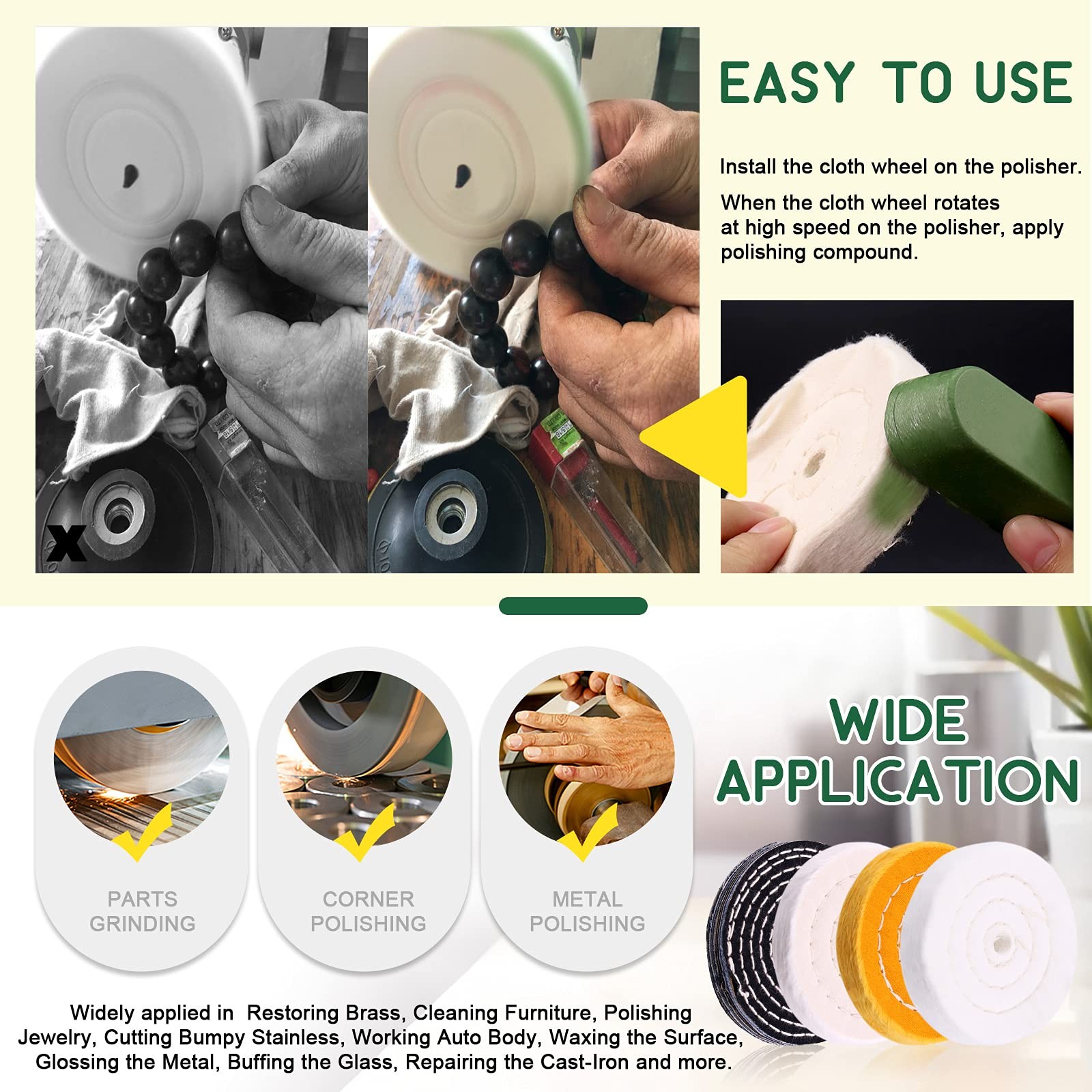 Keadic 8Pcs 4inch Buffing Polishing Wheel Kit Includes Polishing Compounds, B...