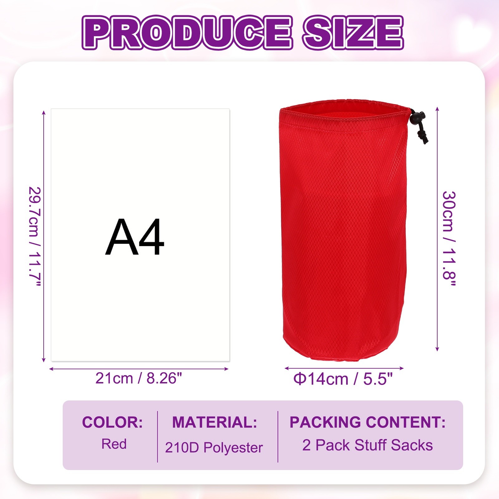 Stuff Sack, Waterproof Ditty Bags with Toggle 6x12In & 2 Pack & Red