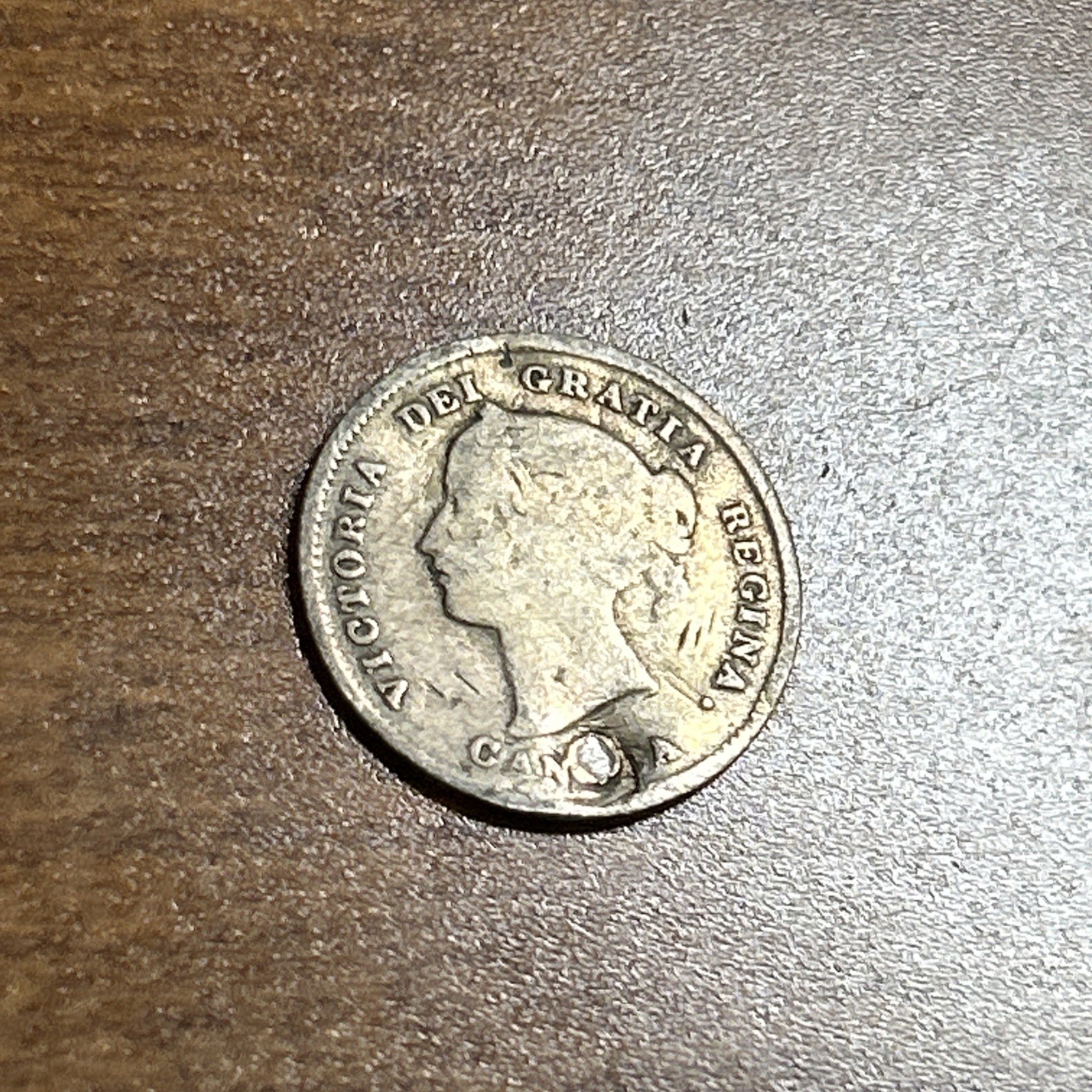 1875H Canada Silver 5 Cents Queen Victoria G details - Filled Hole