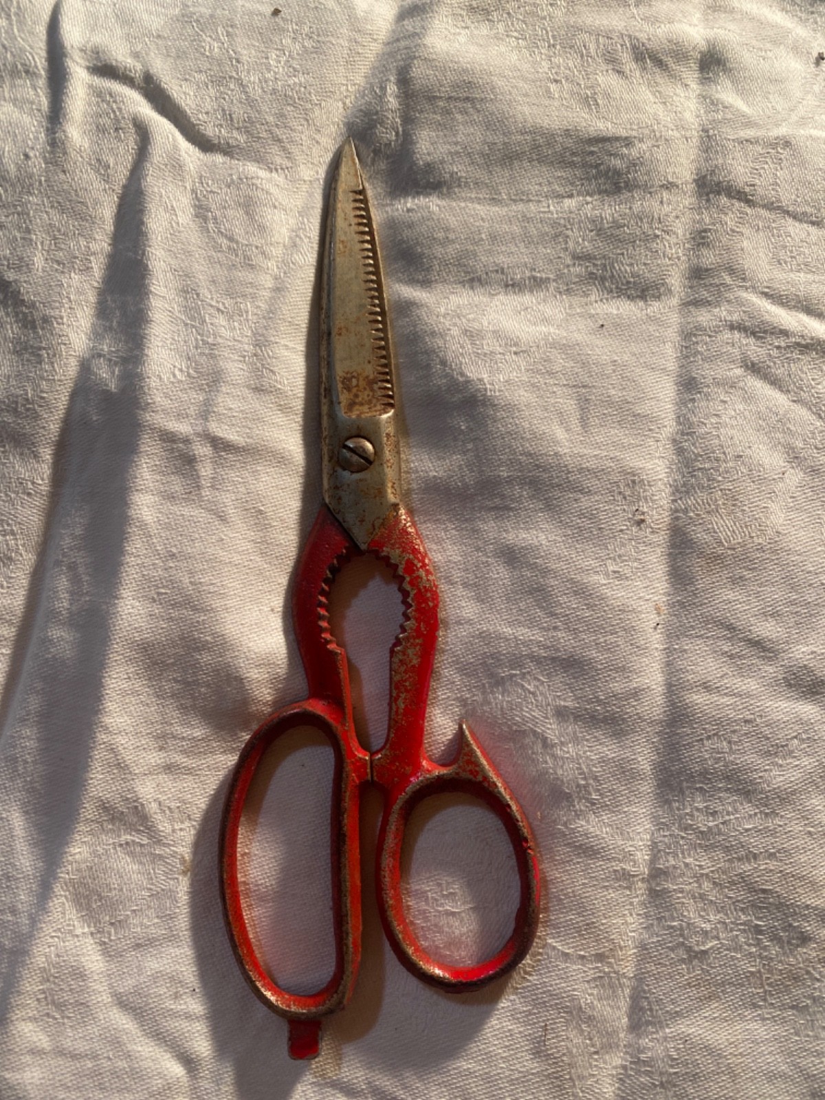 Vintage Kitchen Scissors Shears Red Handled Metal  | Multipurpose 7.5” Taiwan