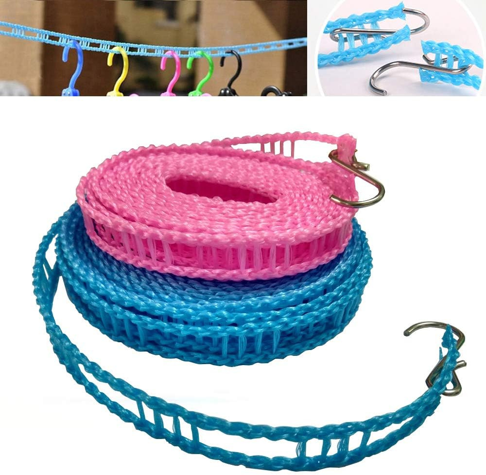 2 Pack Nylon Clothesline Windproof Clothes Drying Rope Travel Clothes Line Porta