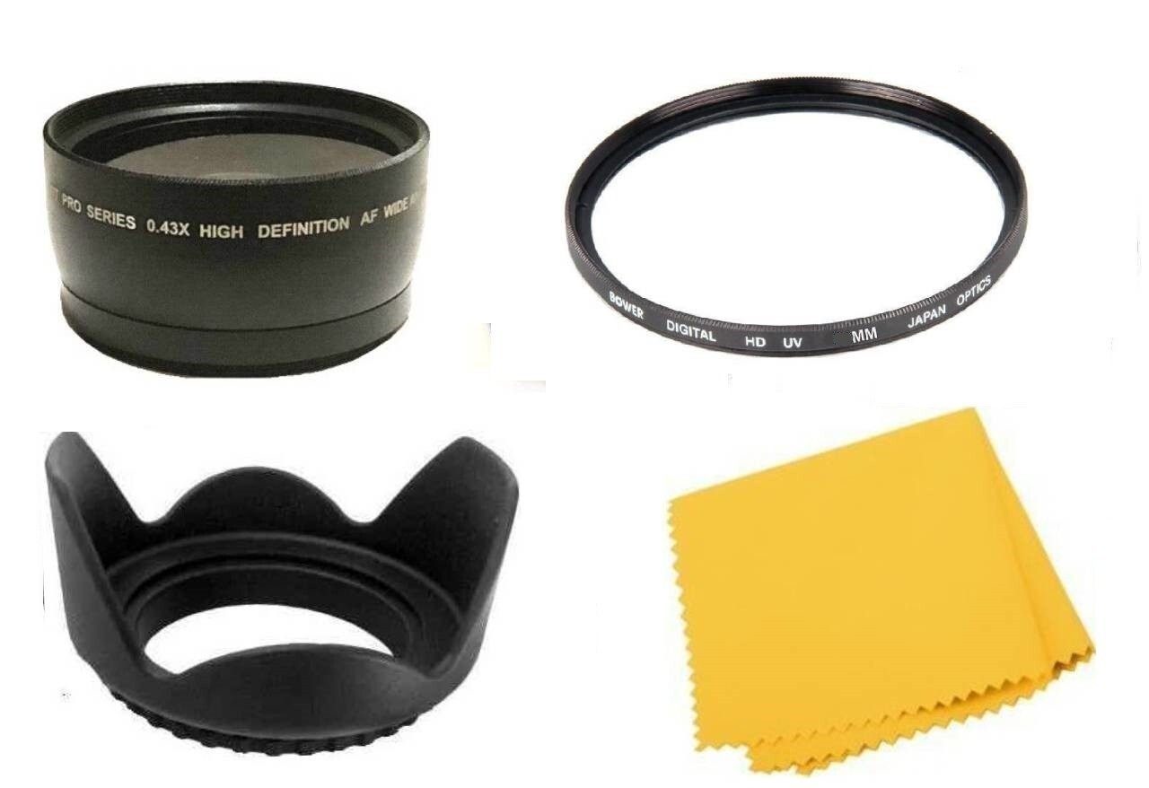 Wide Angle Lens, UV Filter, Hood for Panasonic DMC-FZ70 FZ72 DC-FZ80 FZ82 FZ85