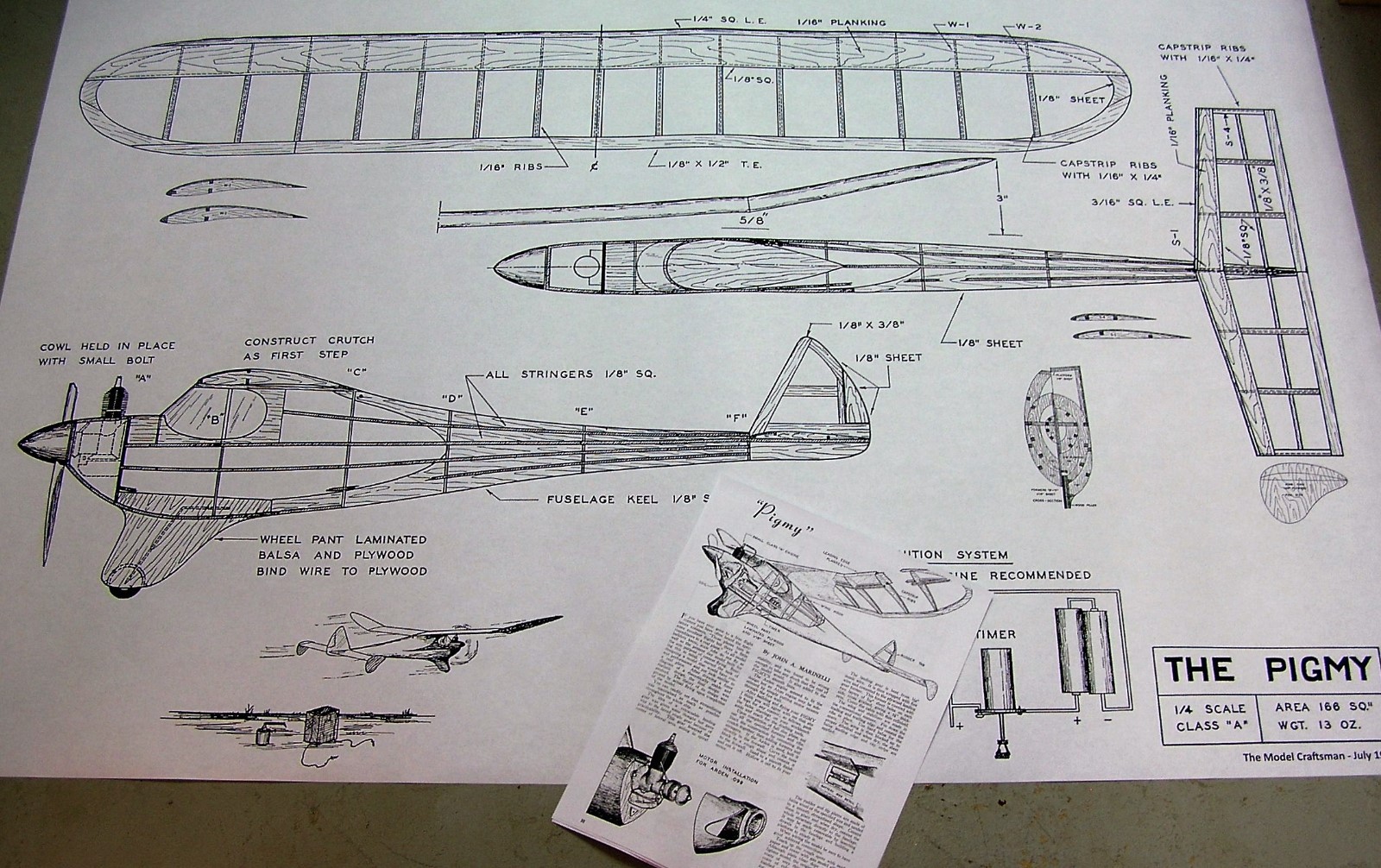 Model Airplane Plans (FF): PIGMY 36" Class 'A' (Nostalgic - 1946)
