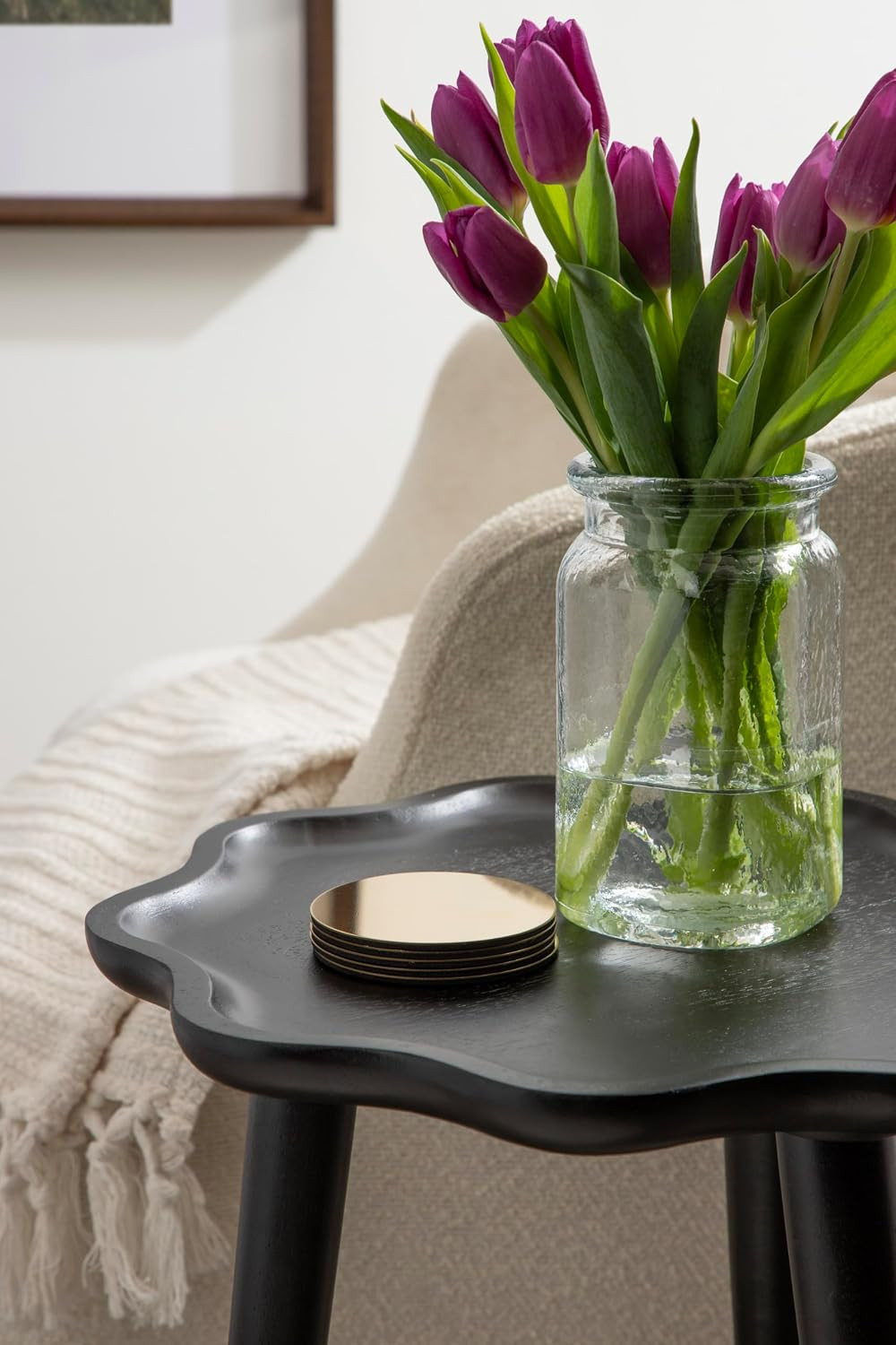 Alezar Modern Wooden round Side Table, 15 X 15 X 22, Black, Solid Wood End Table