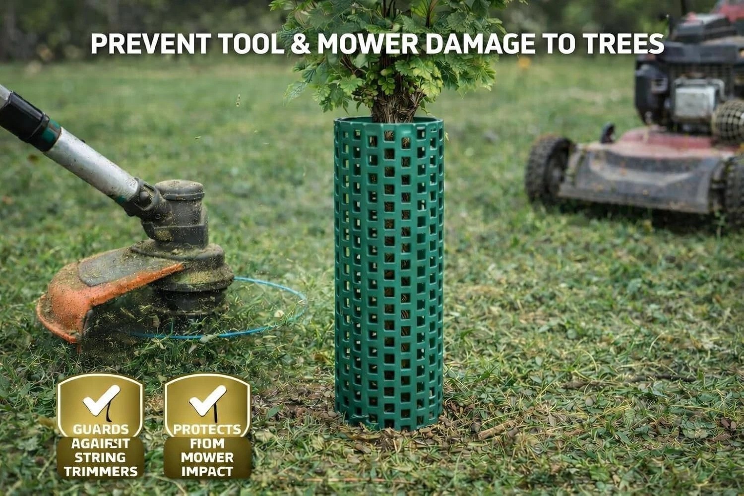 Tall 15" Green Tree Trunk Guards, 60pc, Stackable, Airflow, Weed Eater Proof