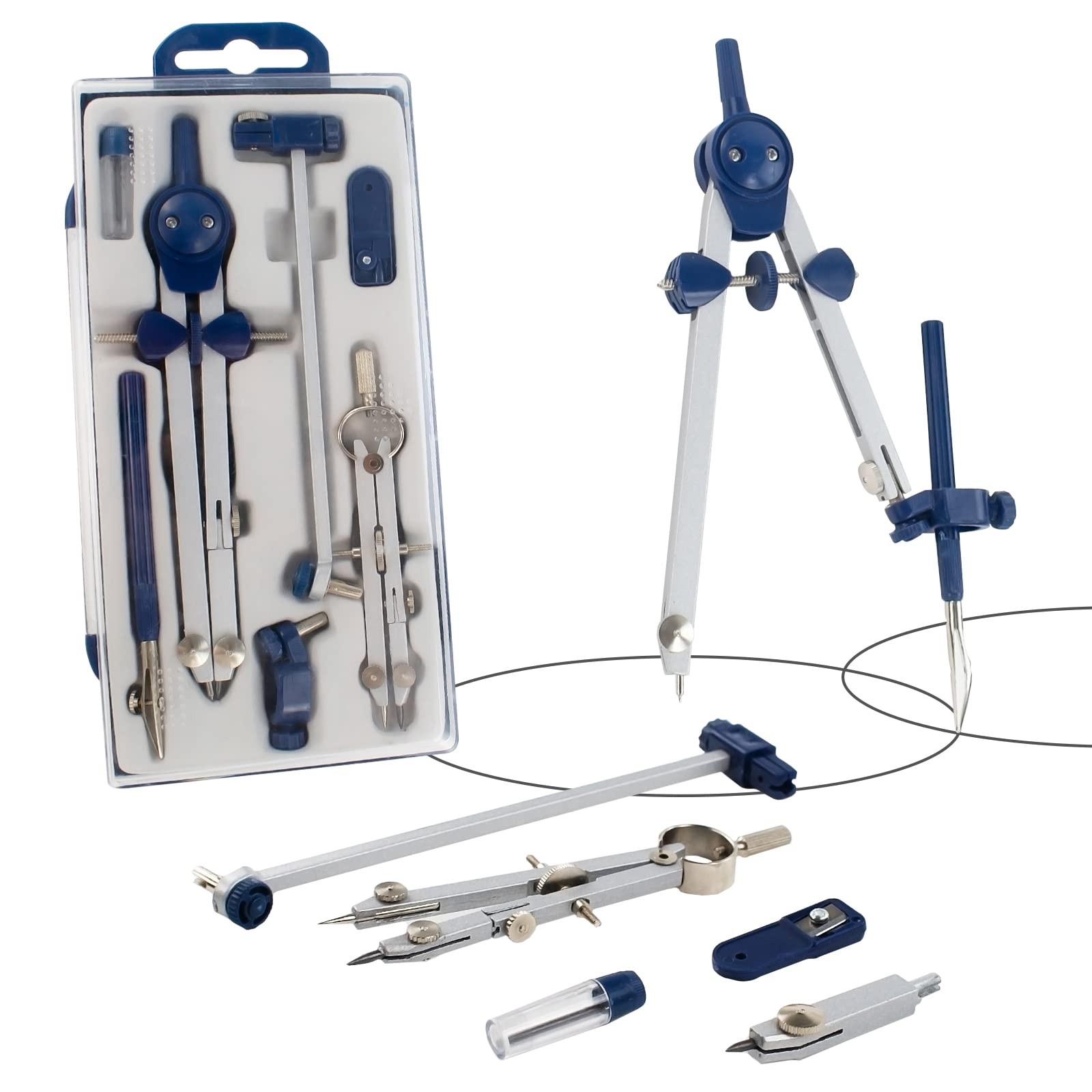CIOUYAOS 7-Piece Geometry Set - Metal Compass with Wheel and Lock -...