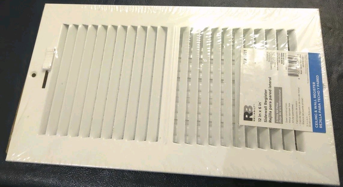 New Reliabilt 12" x 6" 2-Way  Air flow Curved Blade Sidewall Register