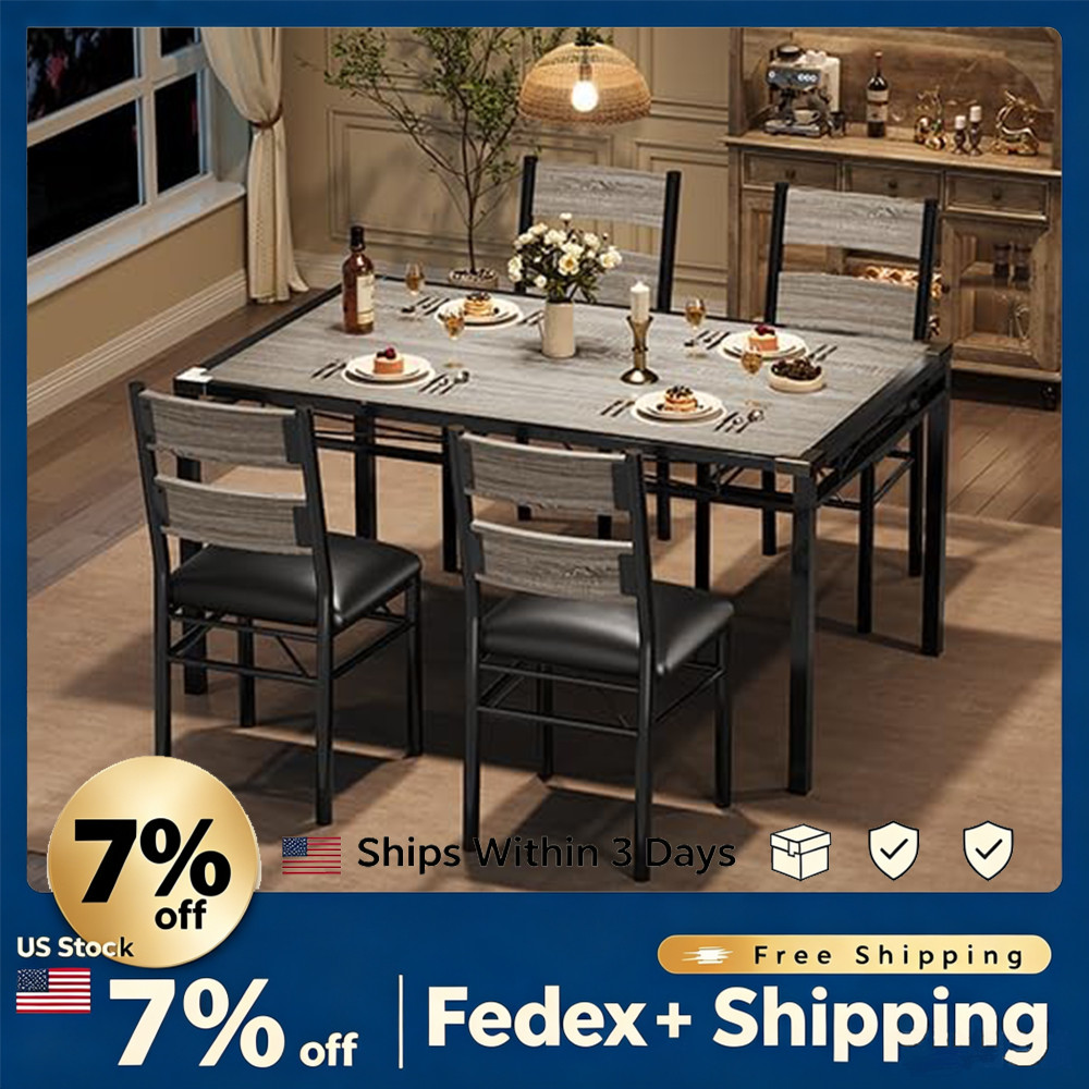 Small 43in Wood Apartment Table Set for 4 Upholstered Chairs Corner Protectors