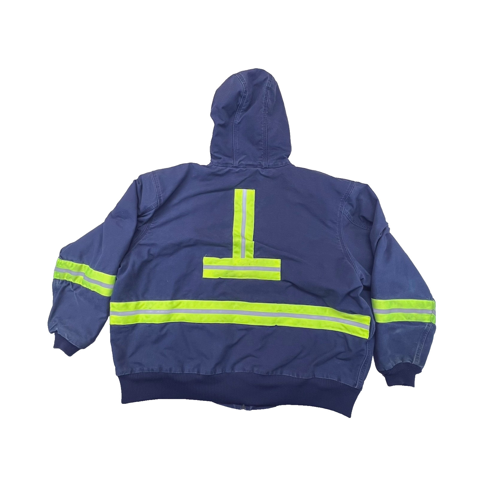 Carhartt 376-20 Hooded Jacket Mens 4XL Navy Blue Quilted Lining Hi-Viz Tape