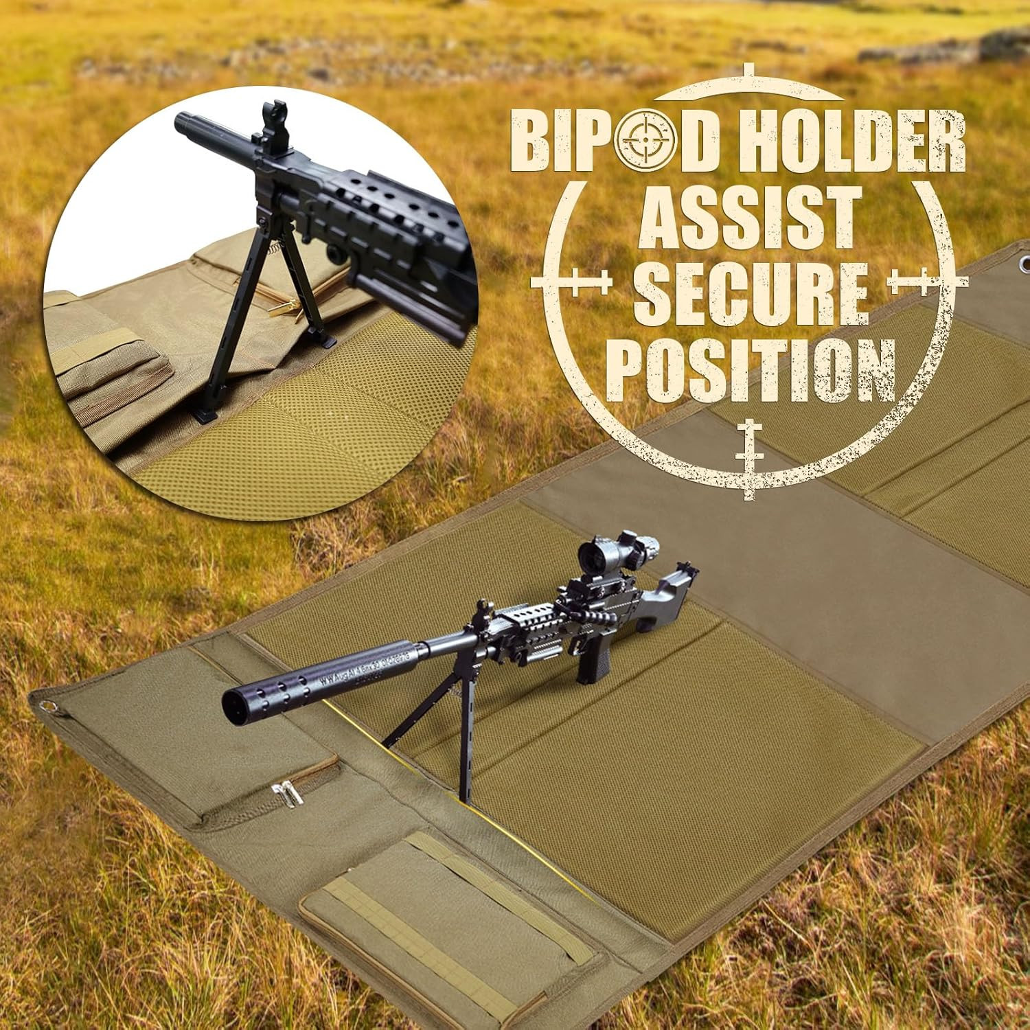 Shooting Mat, Tactical Prone Padded Shooting Mats, with 2 Pockets & Molle Webbin