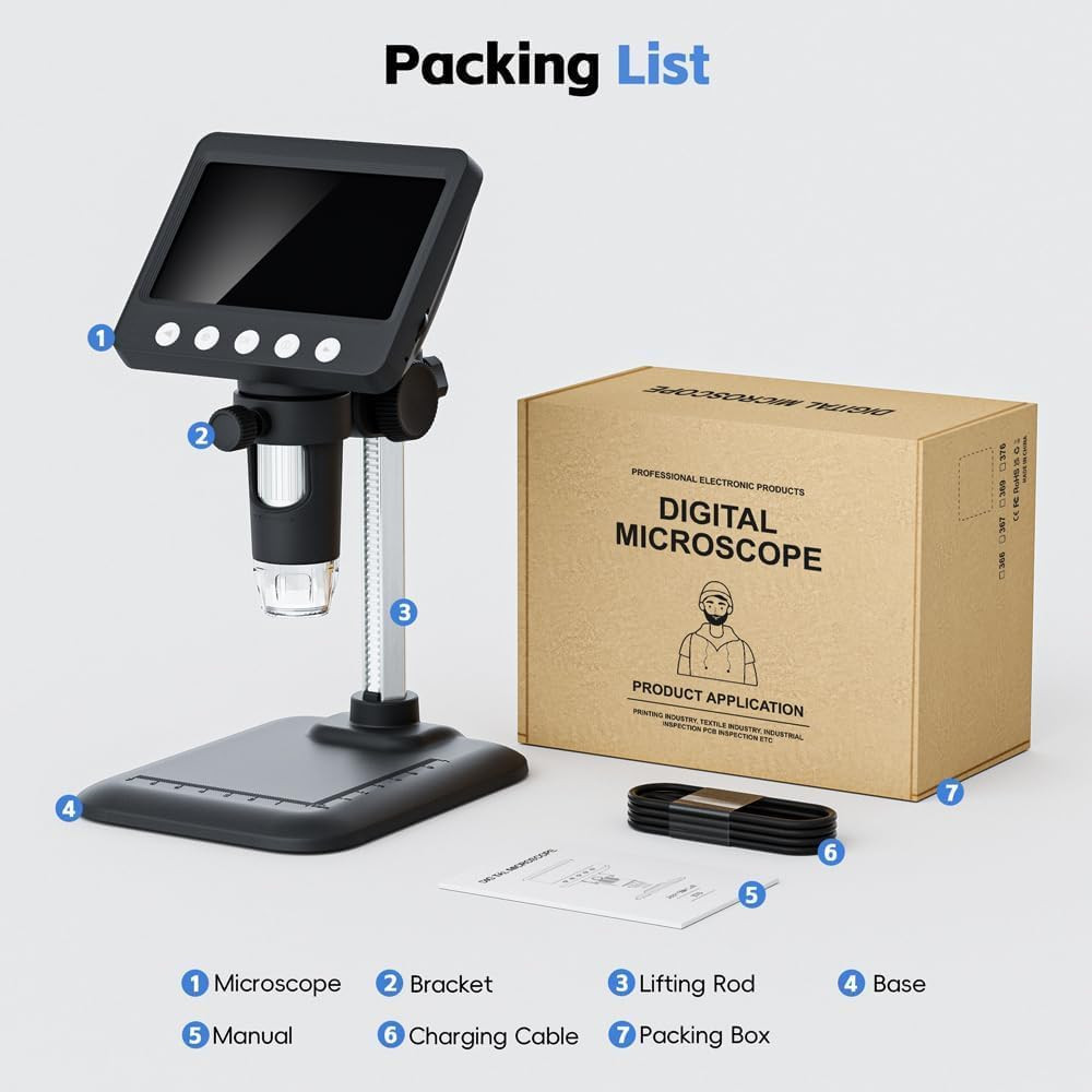 4.3" Digital Microscope for Adults, Coin Microscope 1000X Magnification