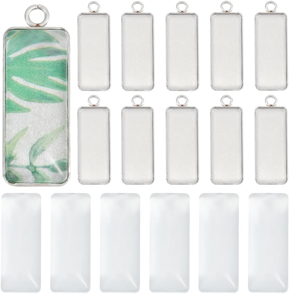 1 Box 80Pcs Pendant Trays Set Small Rectangle Stainless Steel Bezel Tray Pendant