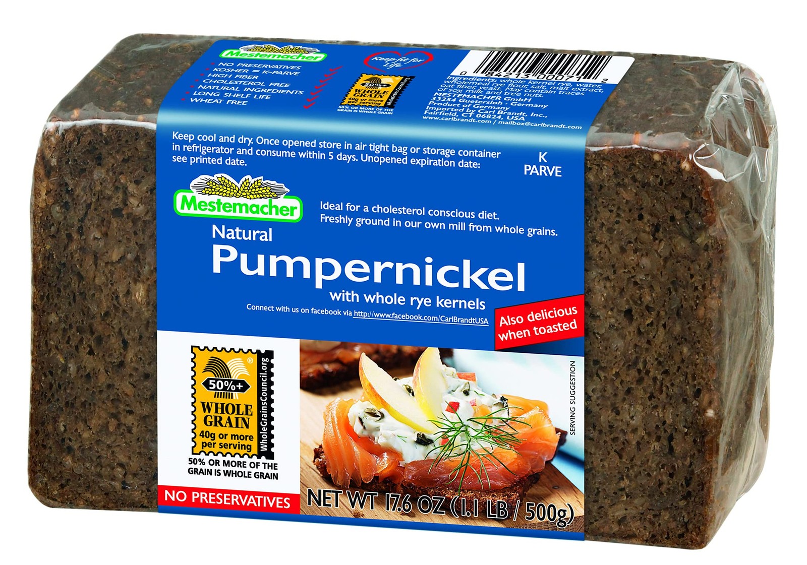 Mestemacher Bread, Pumpernickel, 17.6 Ounce (Pack of 12), Pumpernickel