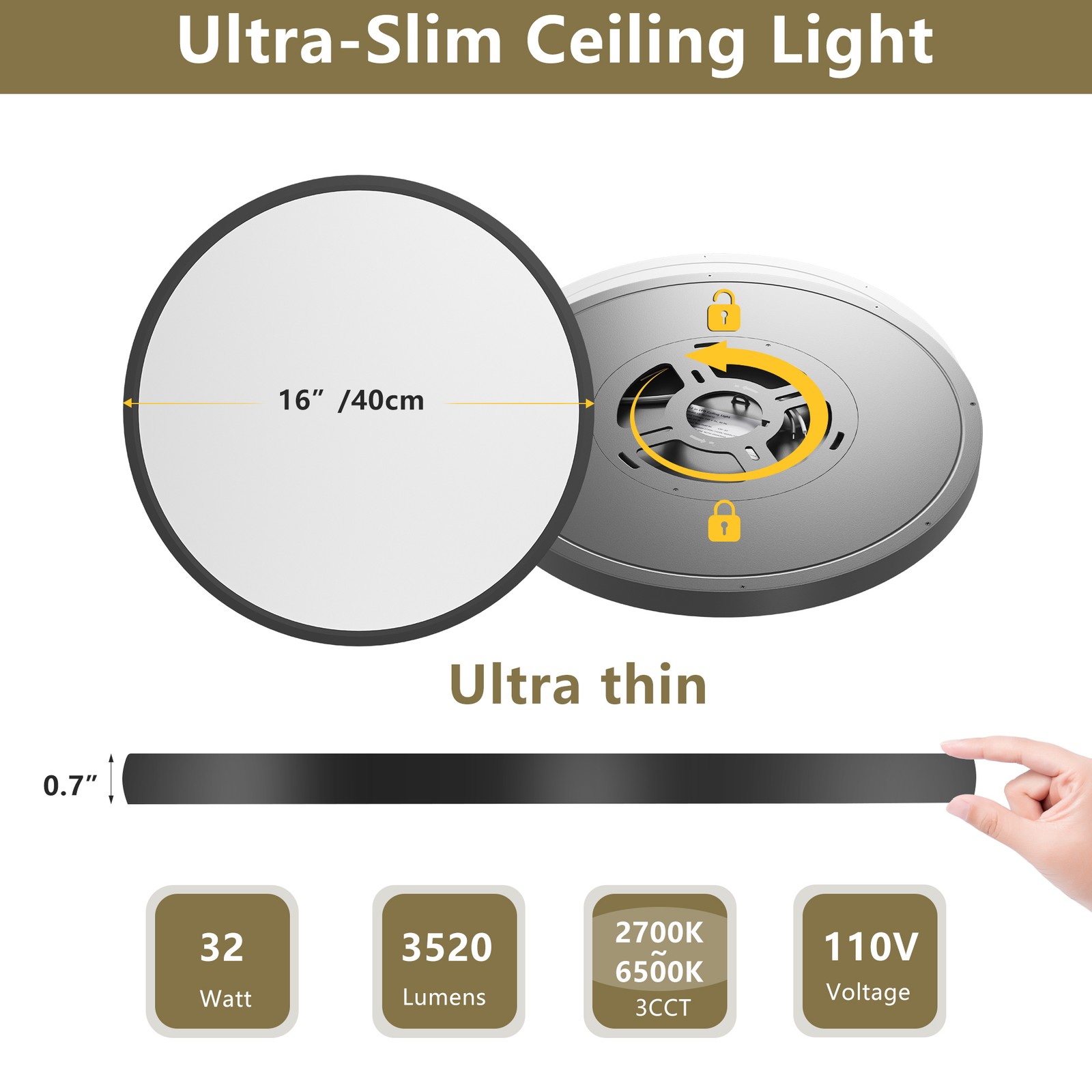 4 Pack 16 Inch 5CCT LED Ceiling Light Flush Mount Dimmable Fixture Black 3520LM