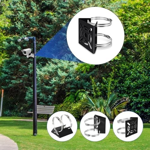 Universal Metal Pole Mount Bracket for Security Camera, 6 Pack, Black