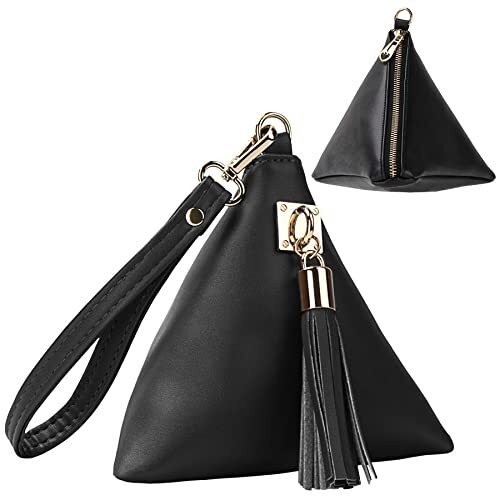 Women Leather Clutch Triangle Wristlet Purse with Wrist Strap Gift for Birthday
