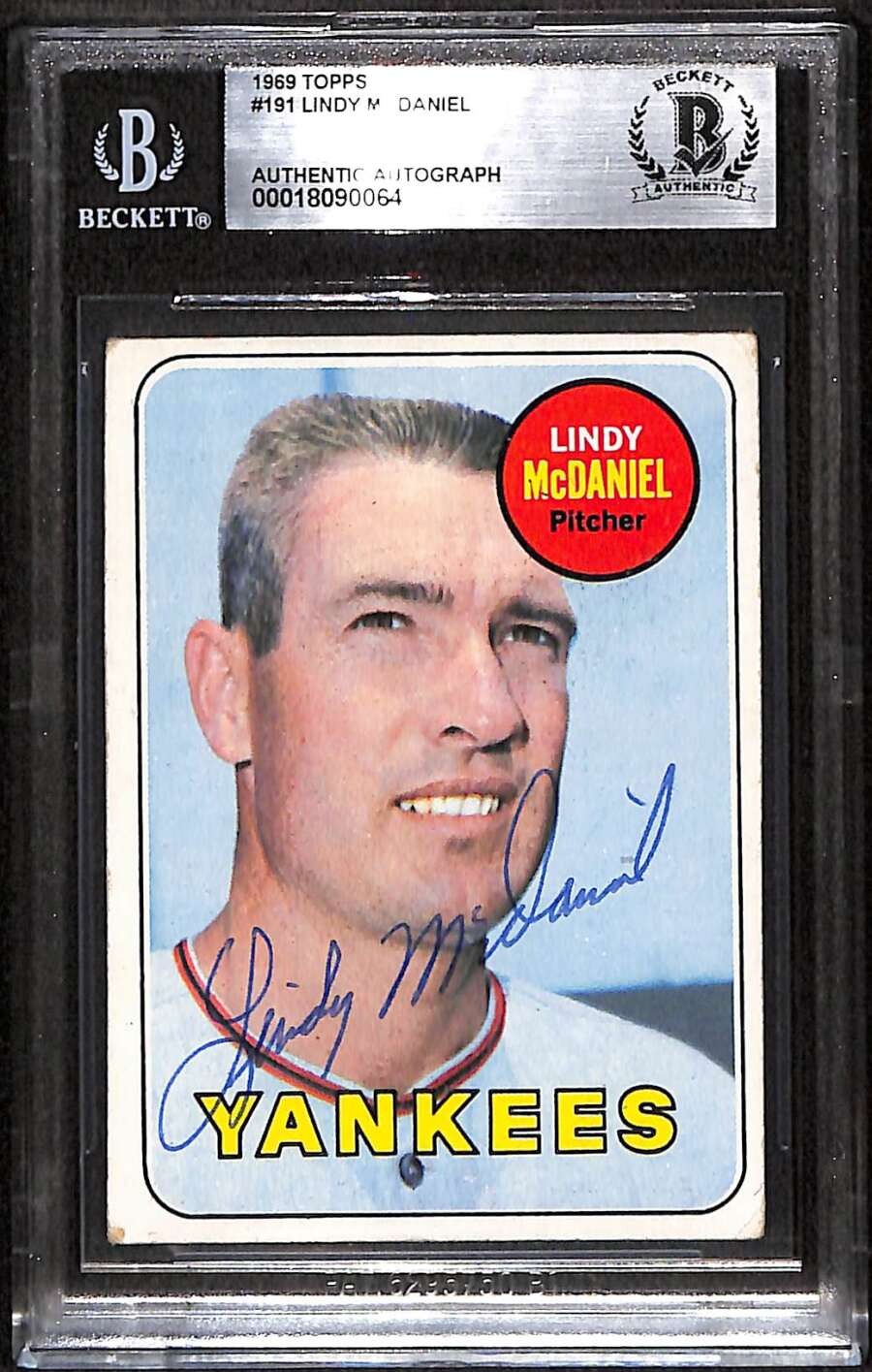 1969 Topps 191 Lindy McDaniel  BGS Auto Autographed BAS Authentic C101109