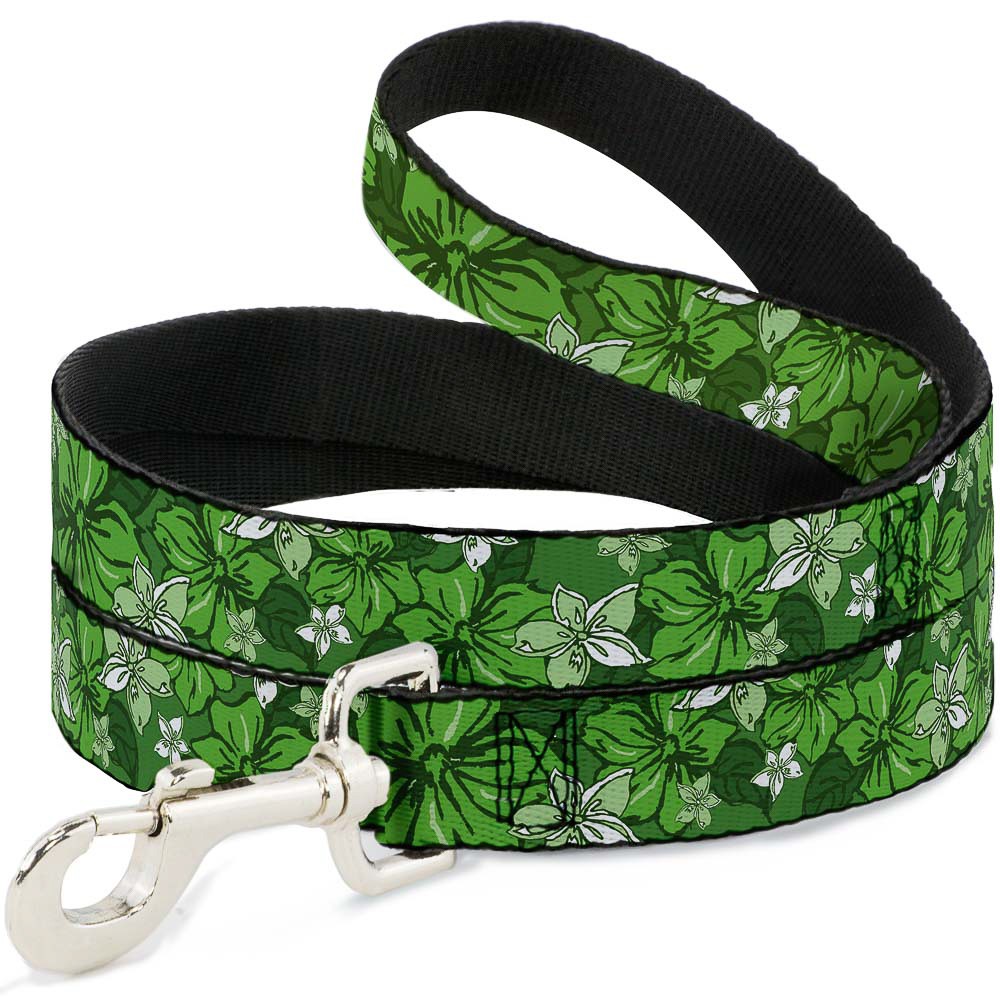 Dog Leash Hibiscus Collage Green Shades NARROW 0.5"