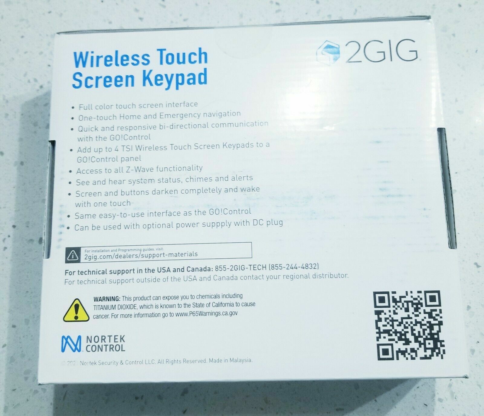 2GIG-TS1-E TS1 WIRELESS TOUCH SCREEN SECONDARY KEYPAD, WALL MOUNTED
