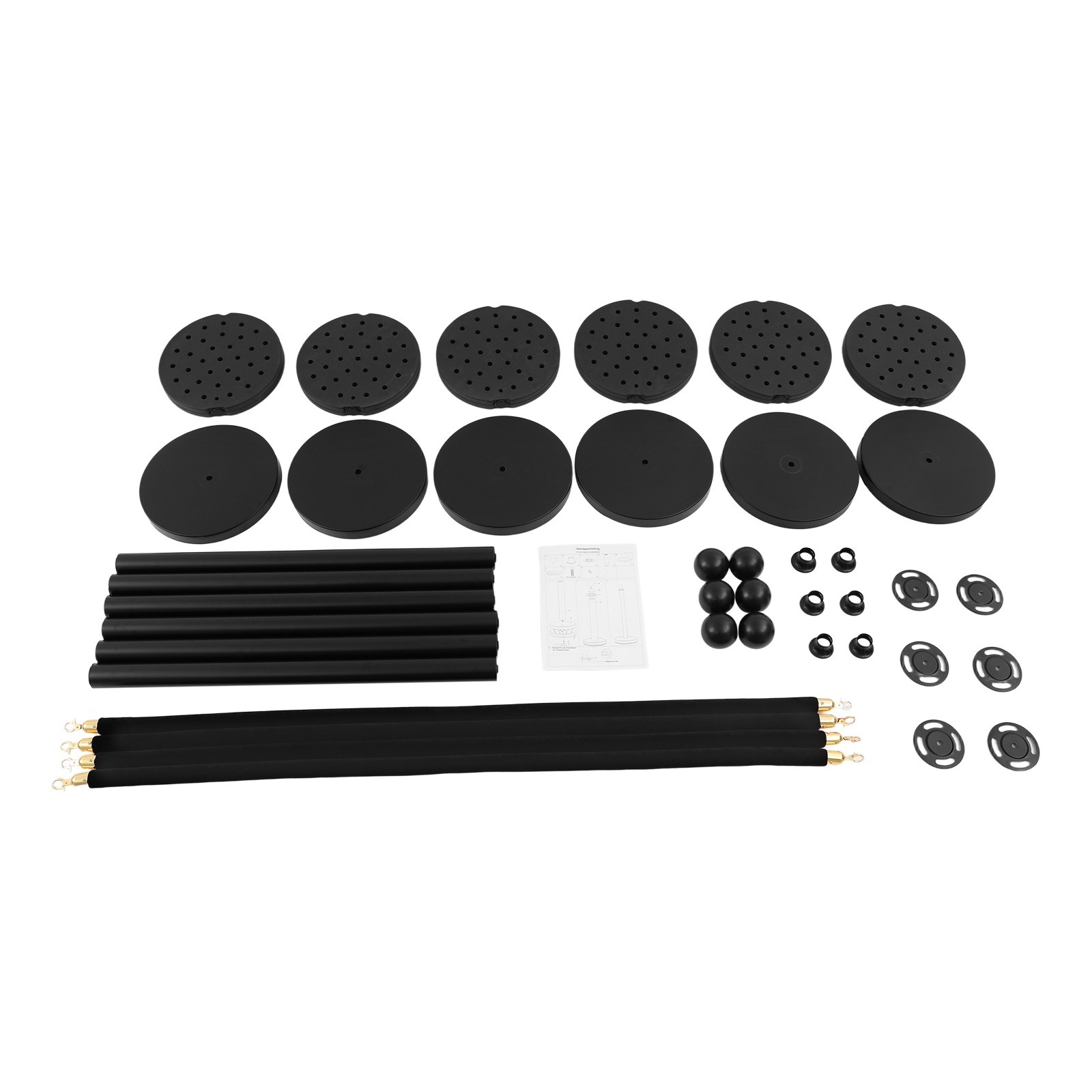 6 PCS Black Stanchion Posts Queue Pole with 4 1.5M Ropes Crowd Control Barrier