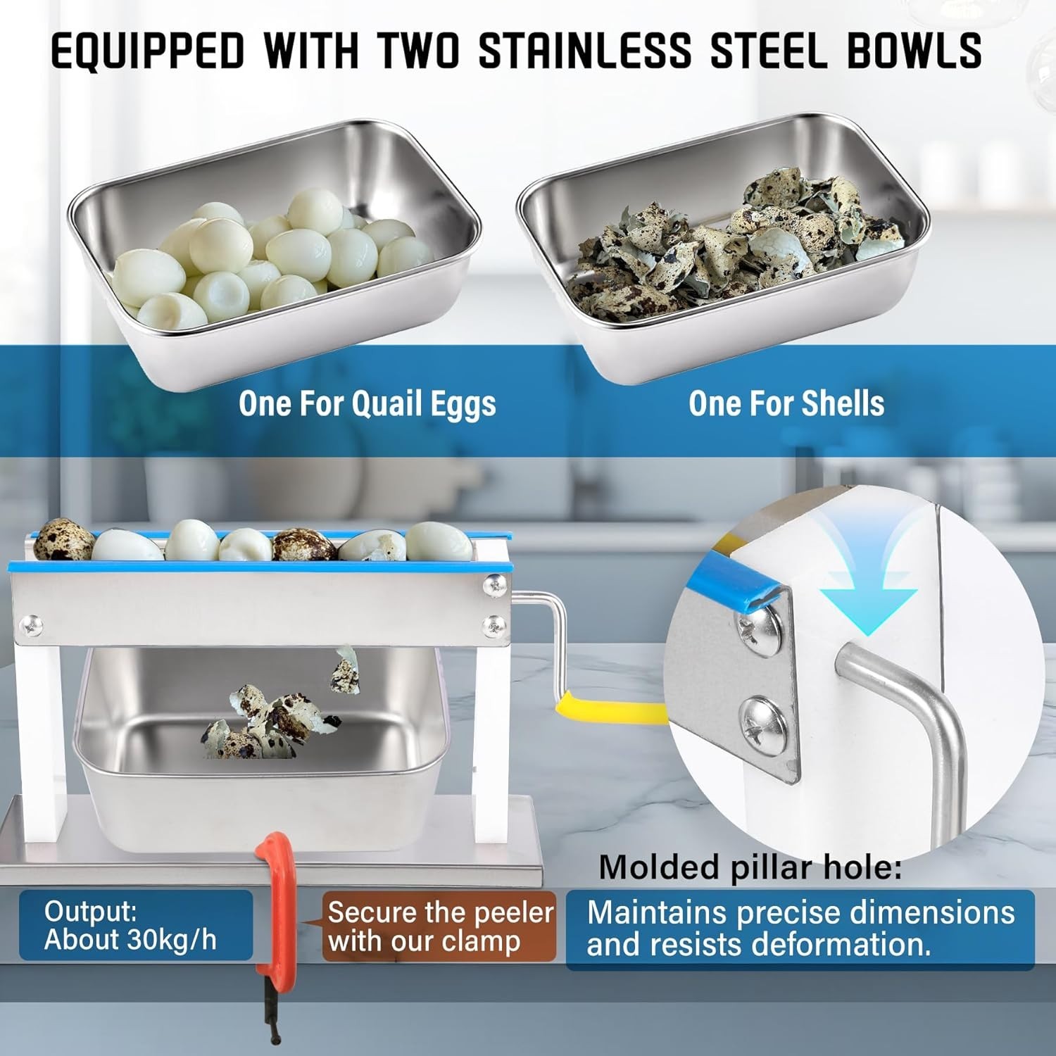 Manual Quail Egg Peeler Machine Kit - 304 Stainless Steel Sheller with 2 Collect