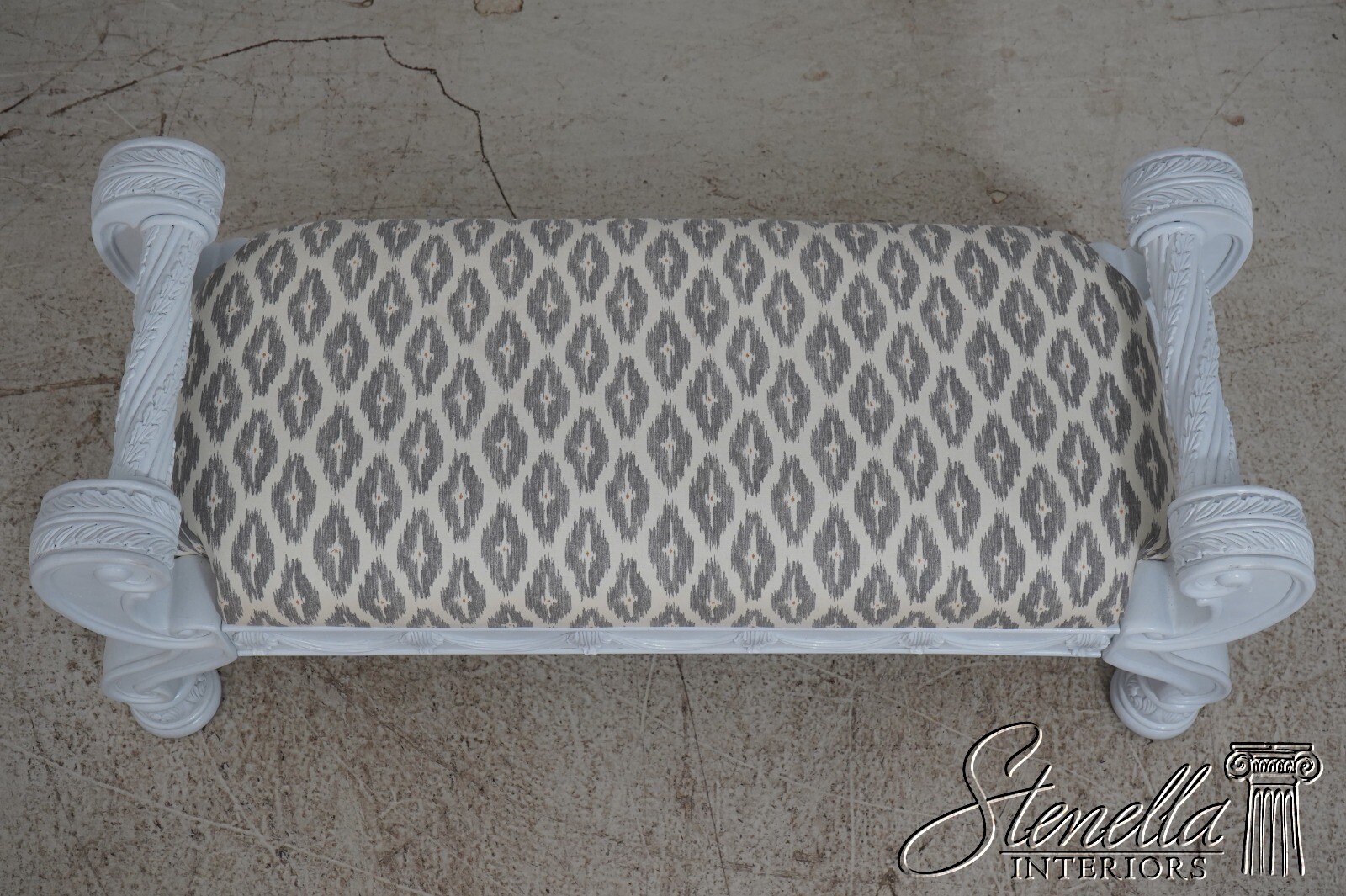 66110EC: Stunning Carved Painted Window Bench - New Upholstery