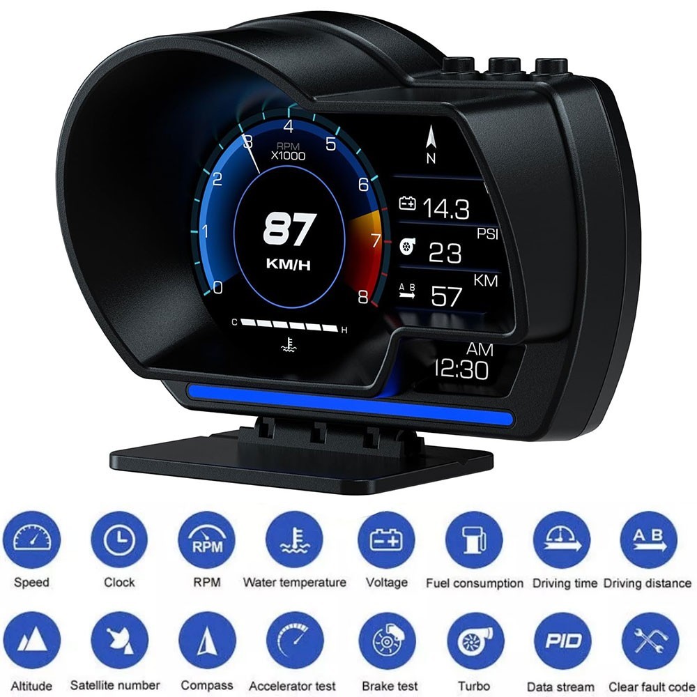 Car Head Up Display OBD2+GPS Smart Gauge Speed Warning HUD Turbo RPM Speedometer